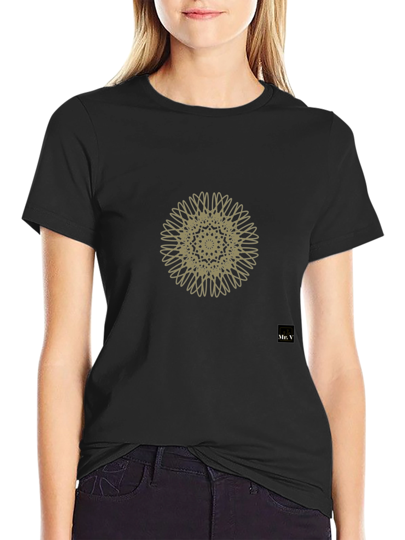 Mens Black Tee with Geometric Mandala Design