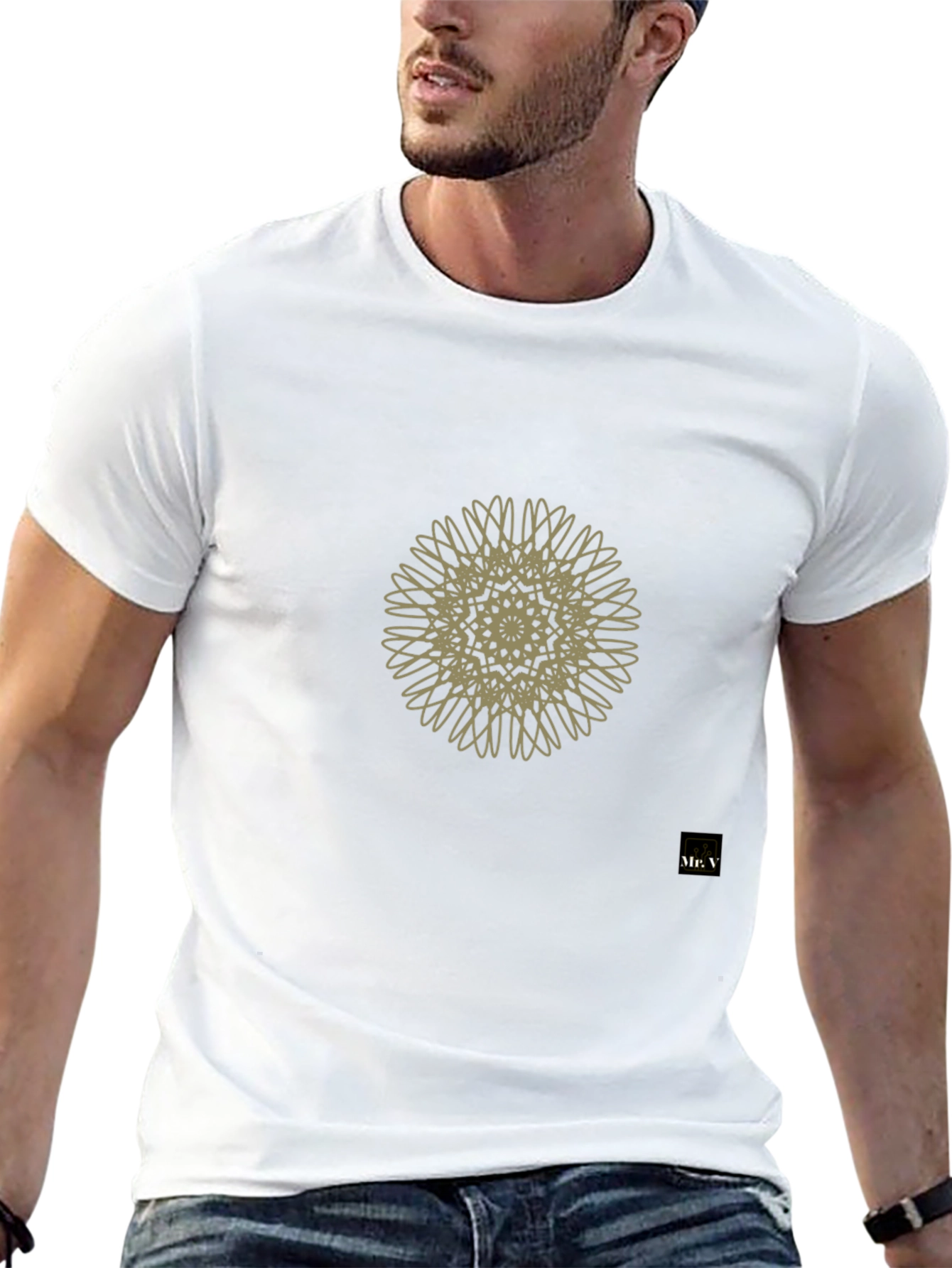 Mens Black Tee with Geometric Mandala Design