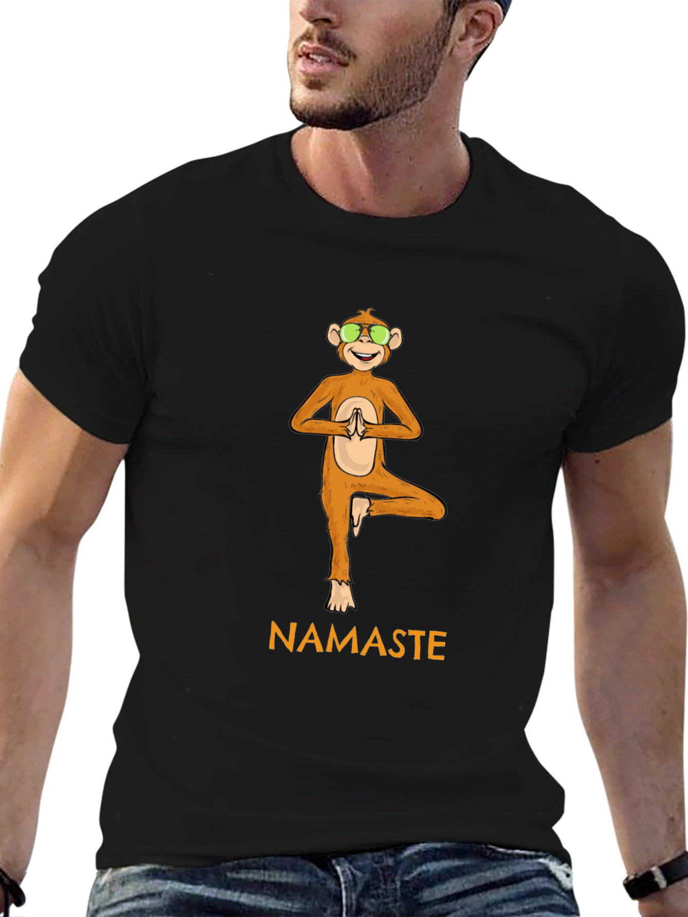 Yoga Monkey Namaste Black T-Shirt