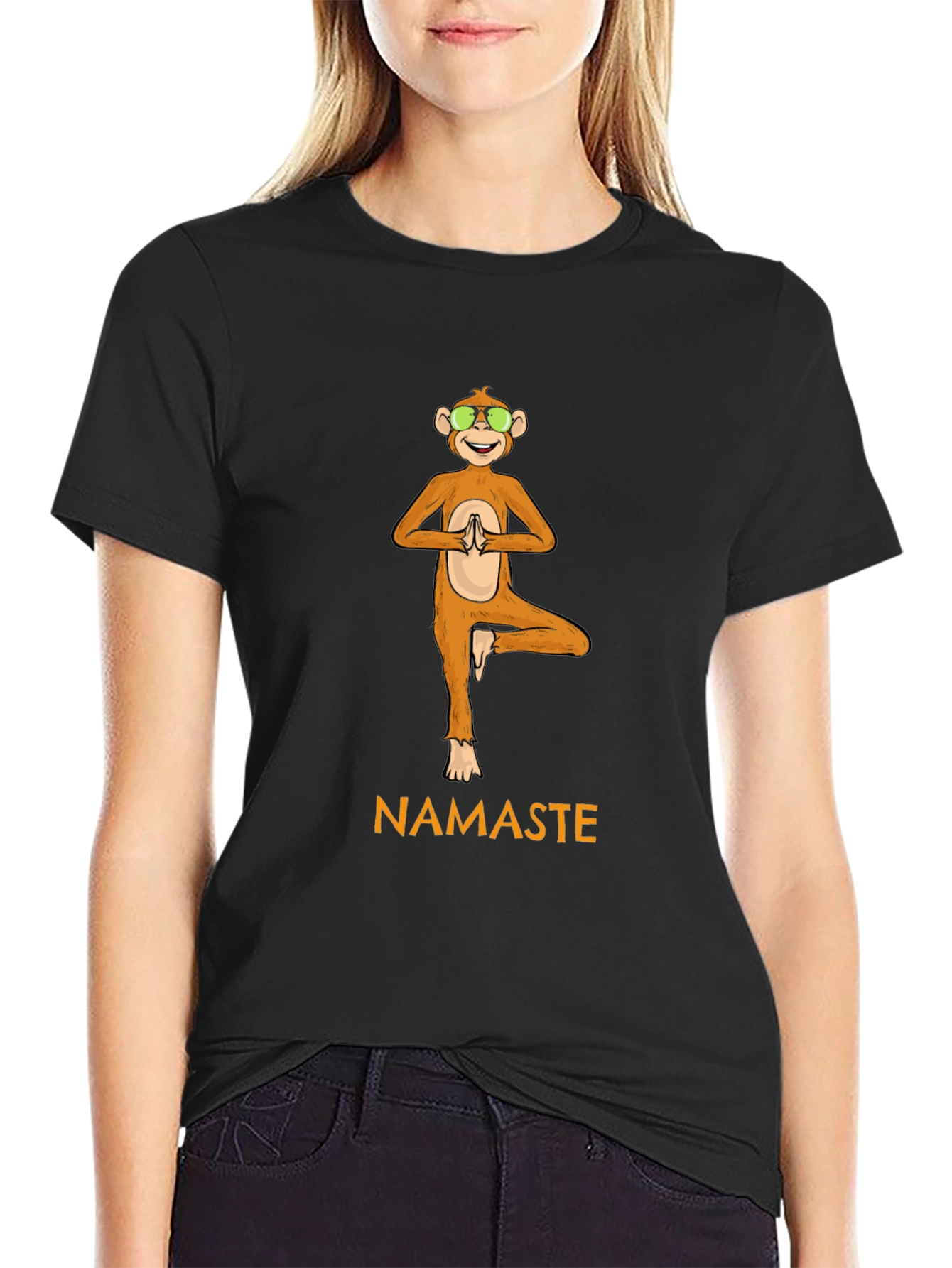 Yoga Monkey Namaste Black T-Shirt