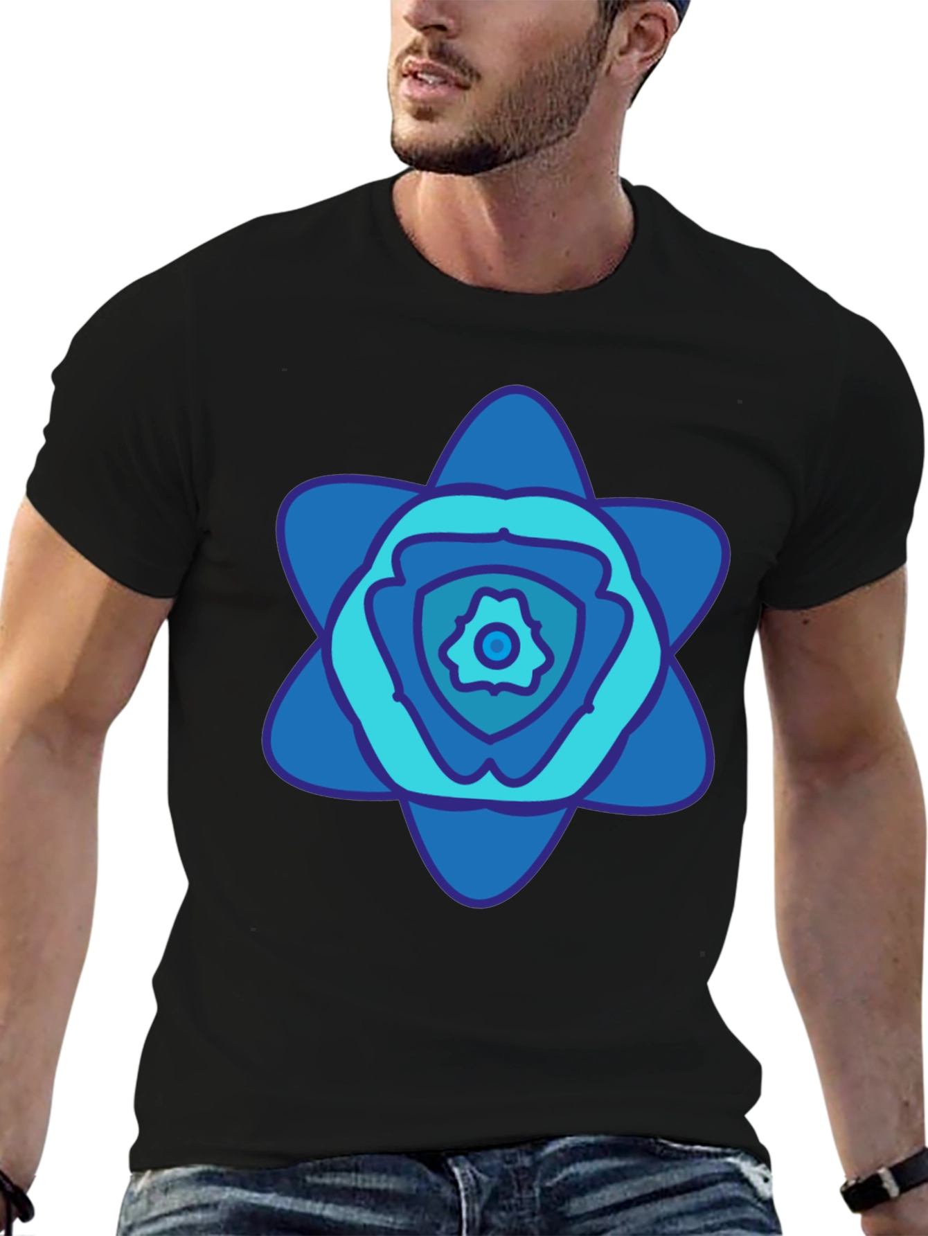 Abstract Blue Floral Graphic T-Shirt