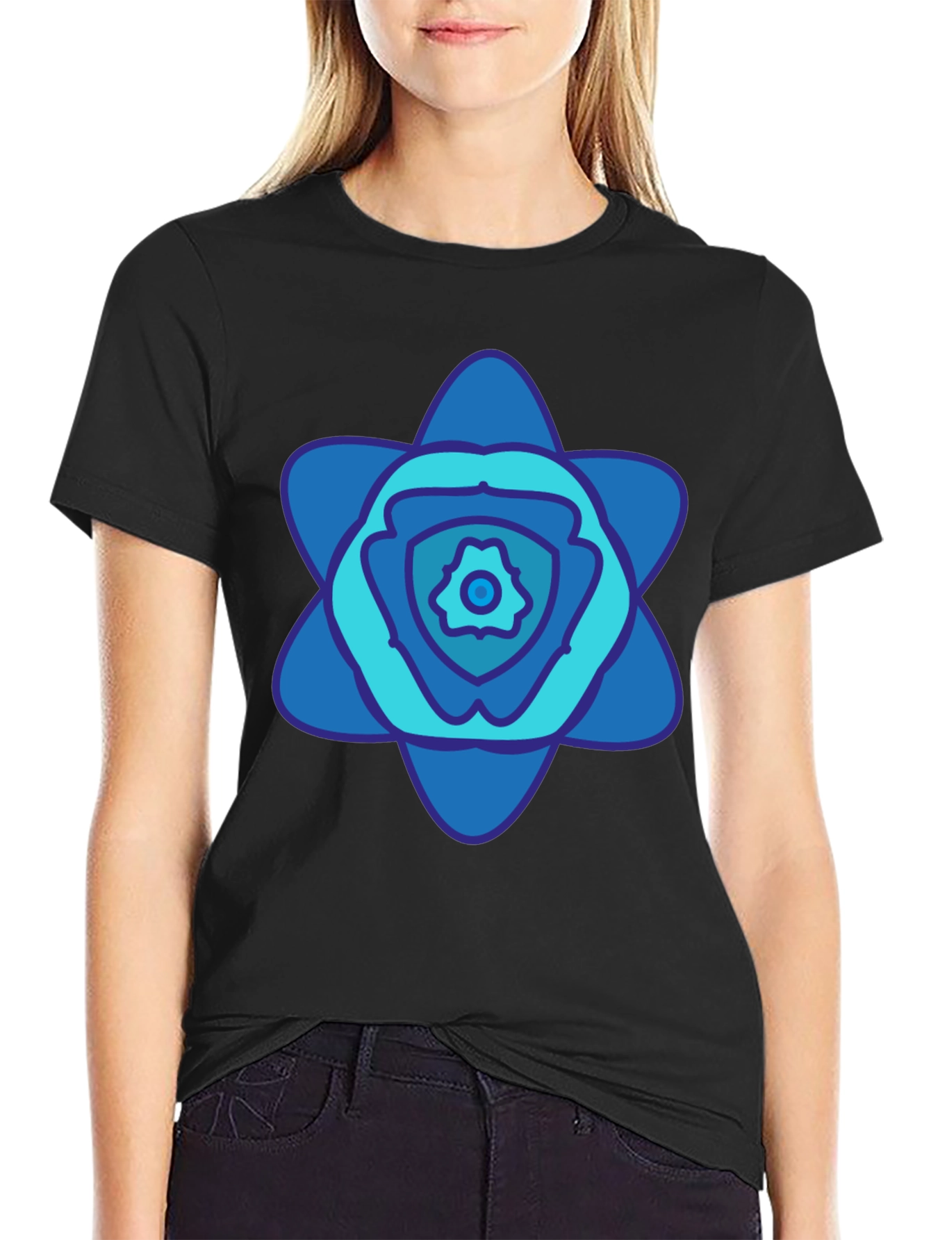 Abstract Blue Floral Graphic T-Shirt