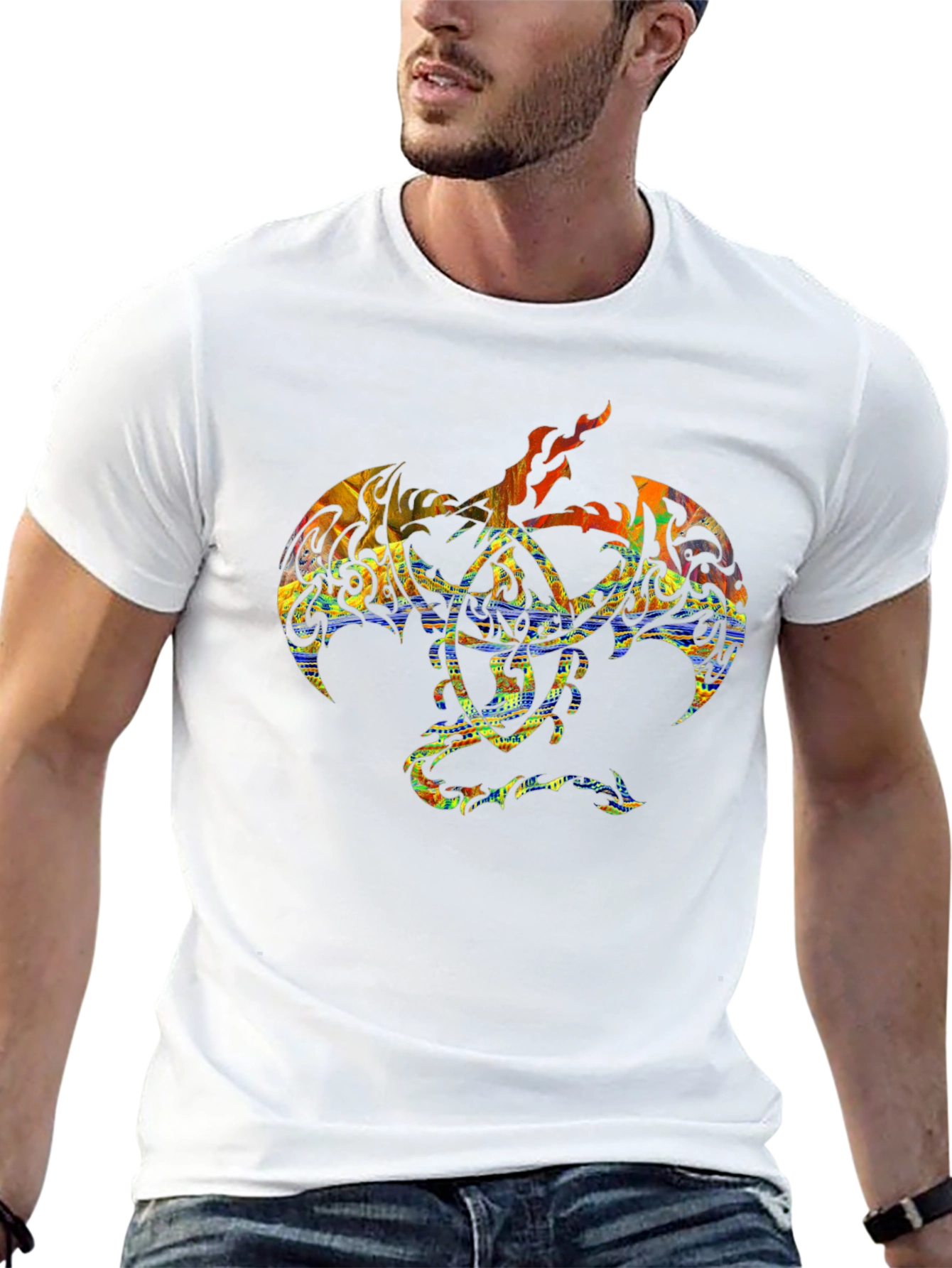 Dragon Tattoo Graphic Print Black T-Shirt