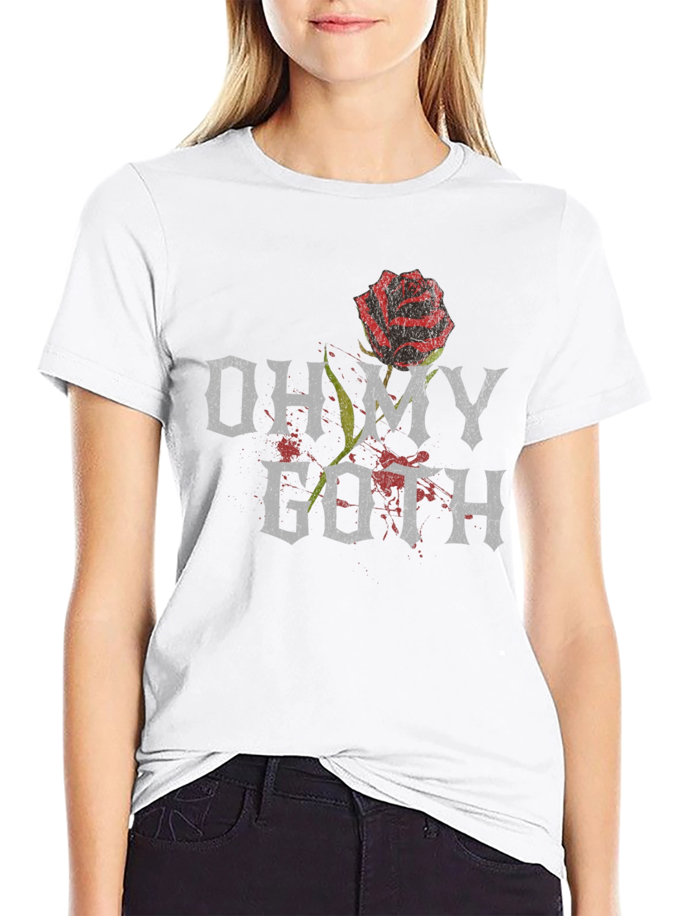 Oh My Goth T-Shirt with Rose Graphic