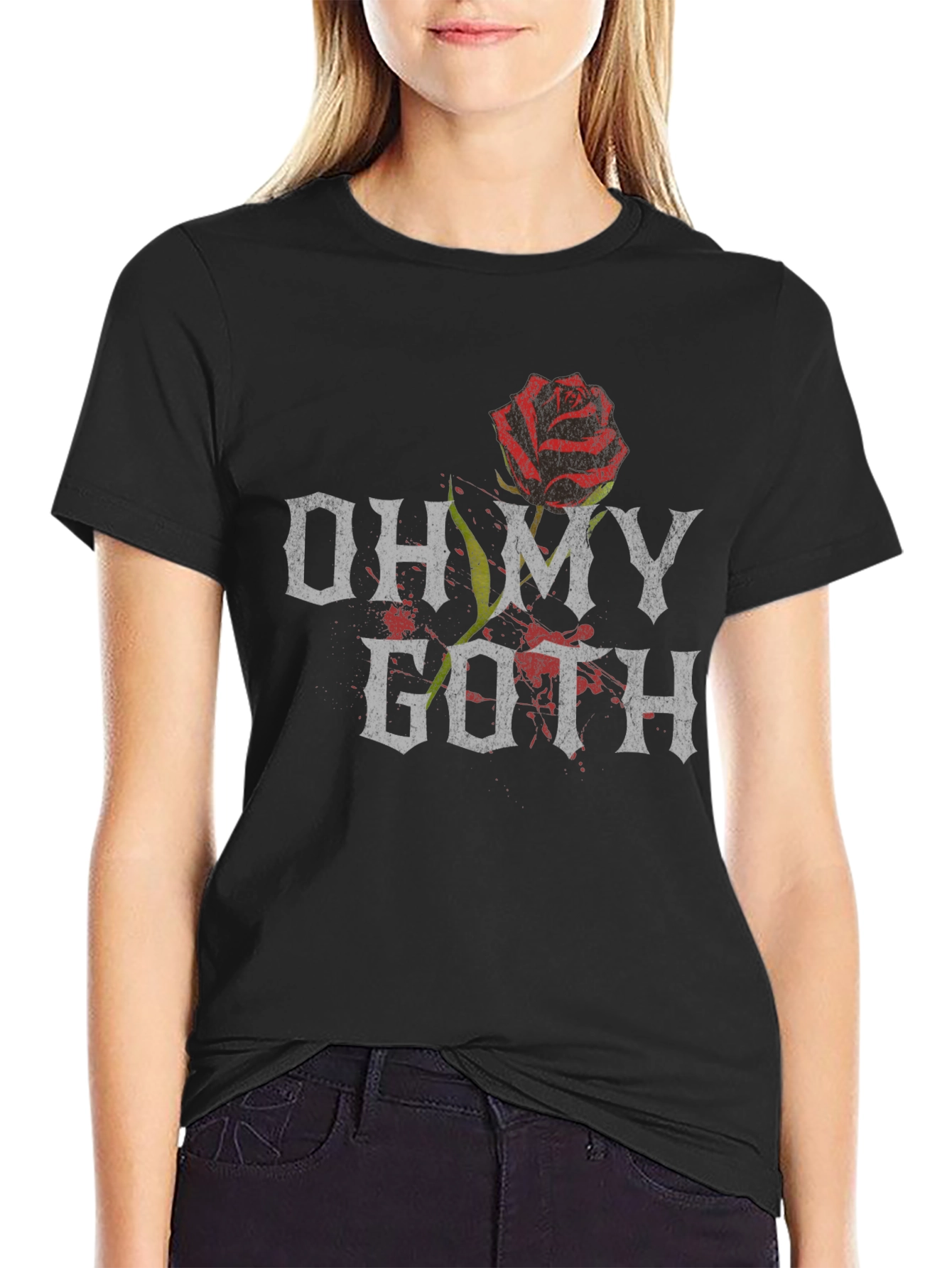 Oh My Goth T-Shirt with Rose Graphic