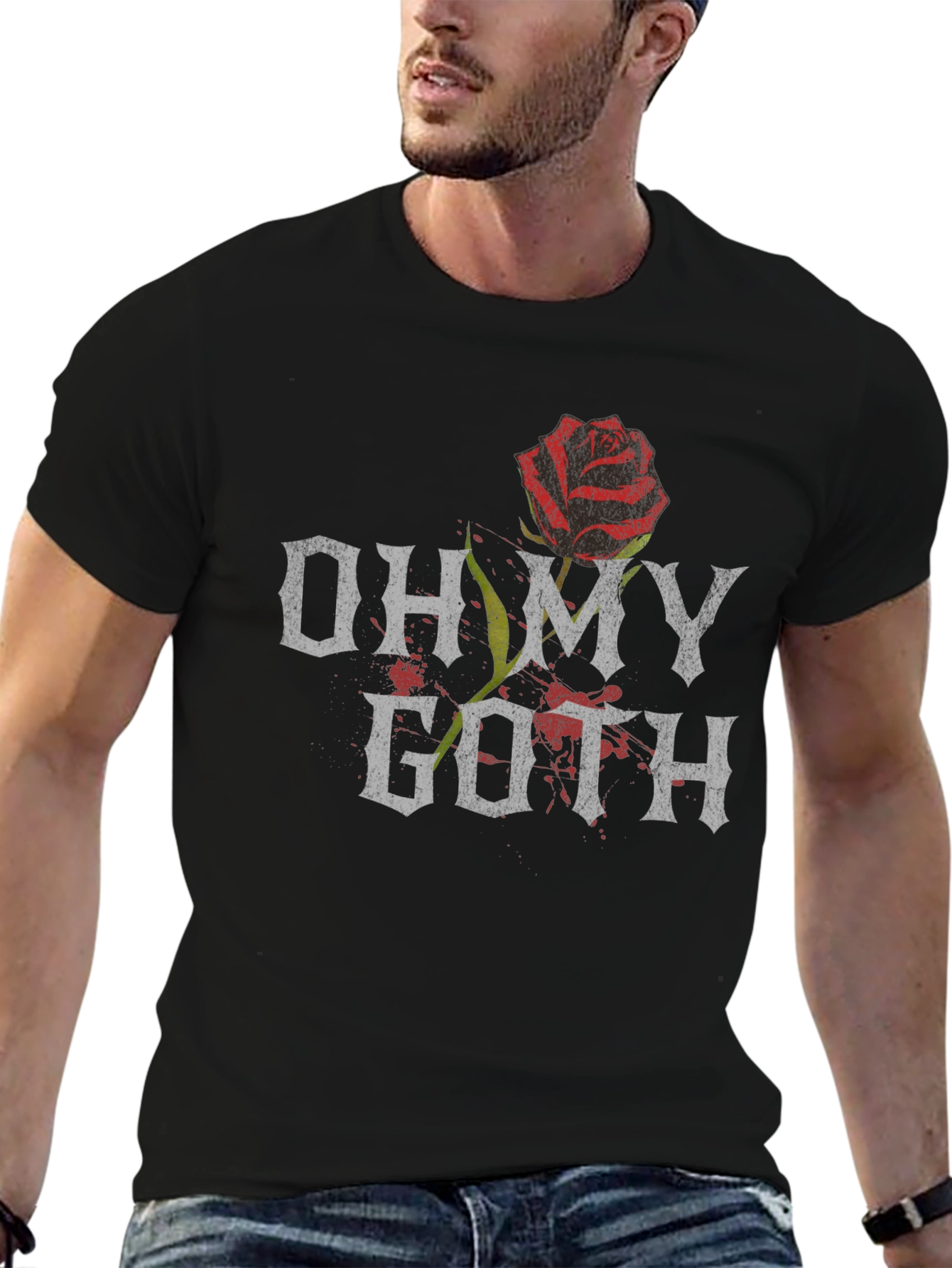Oh My Goth T-Shirt with Rose Graphic