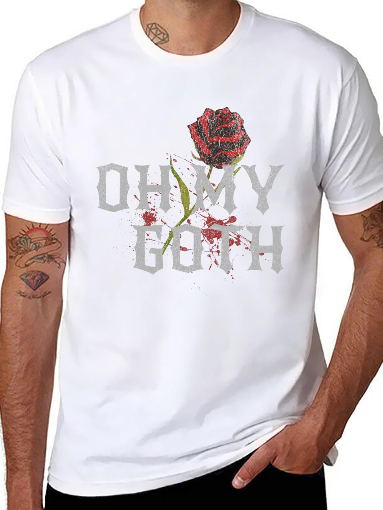 Oh My Goth T-Shirt with Rose Graphic
