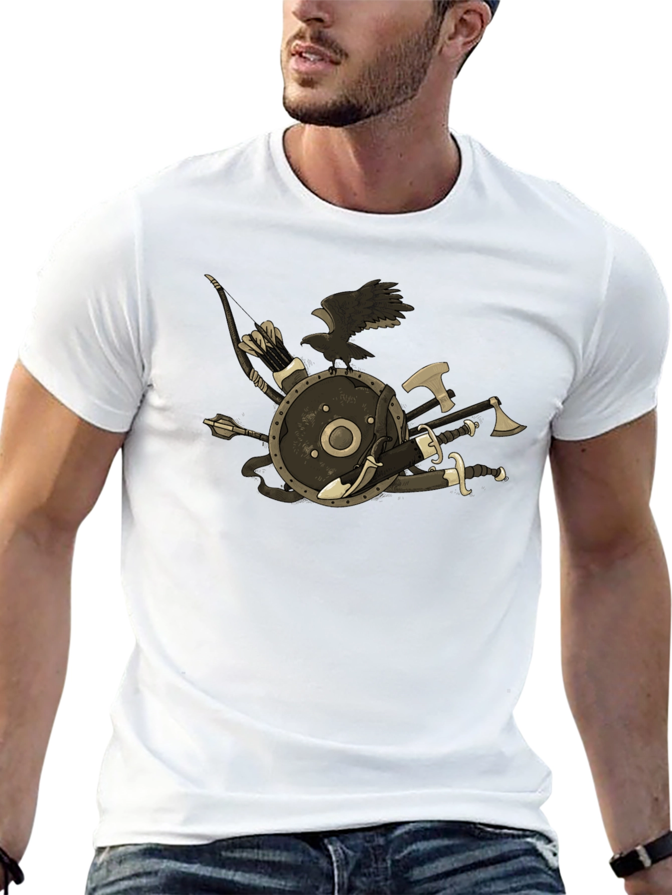 Viking Warrior T-Shirt - Raven Shield Swords