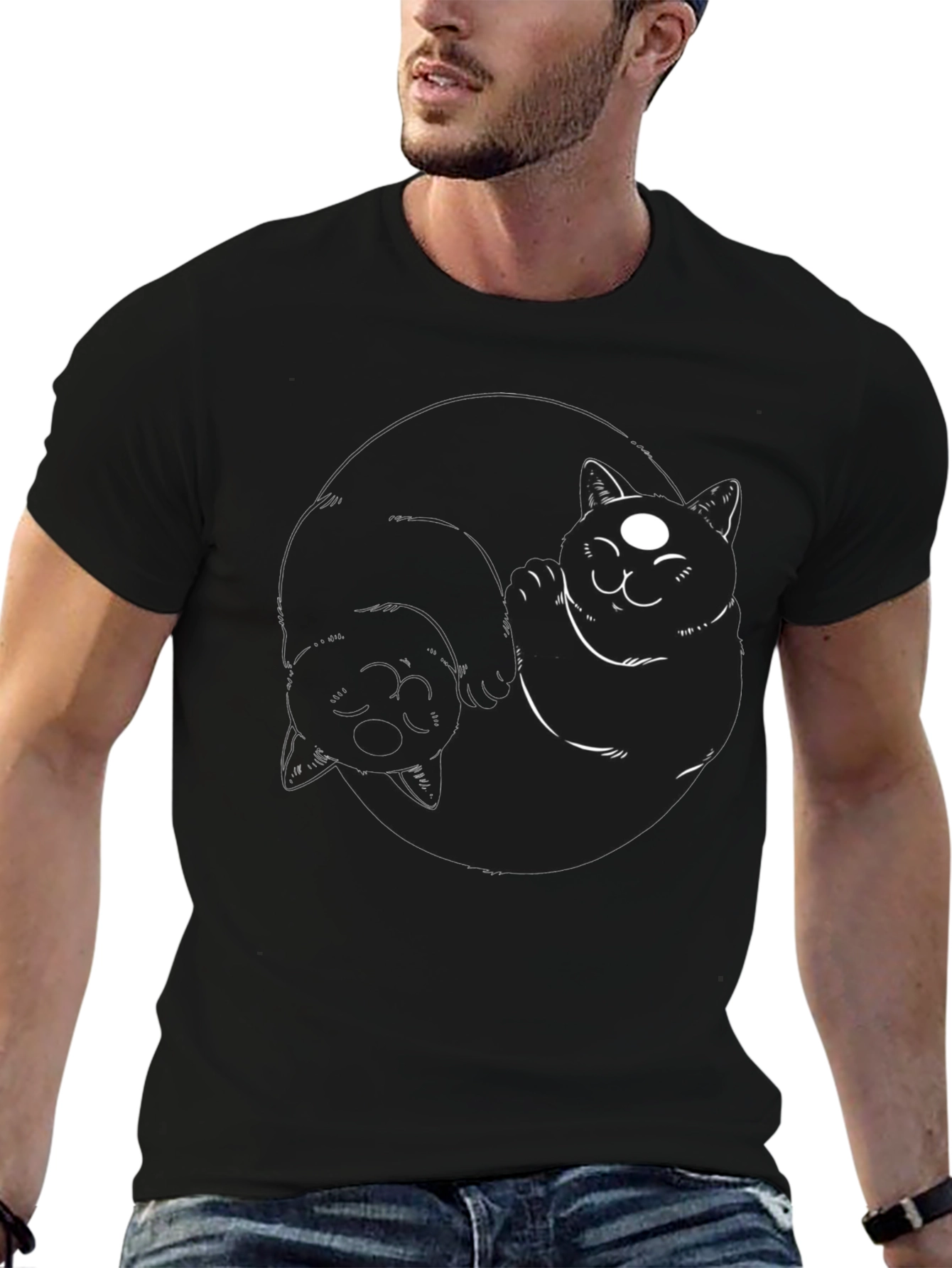 Yin Yang Cats Black T-Shirt