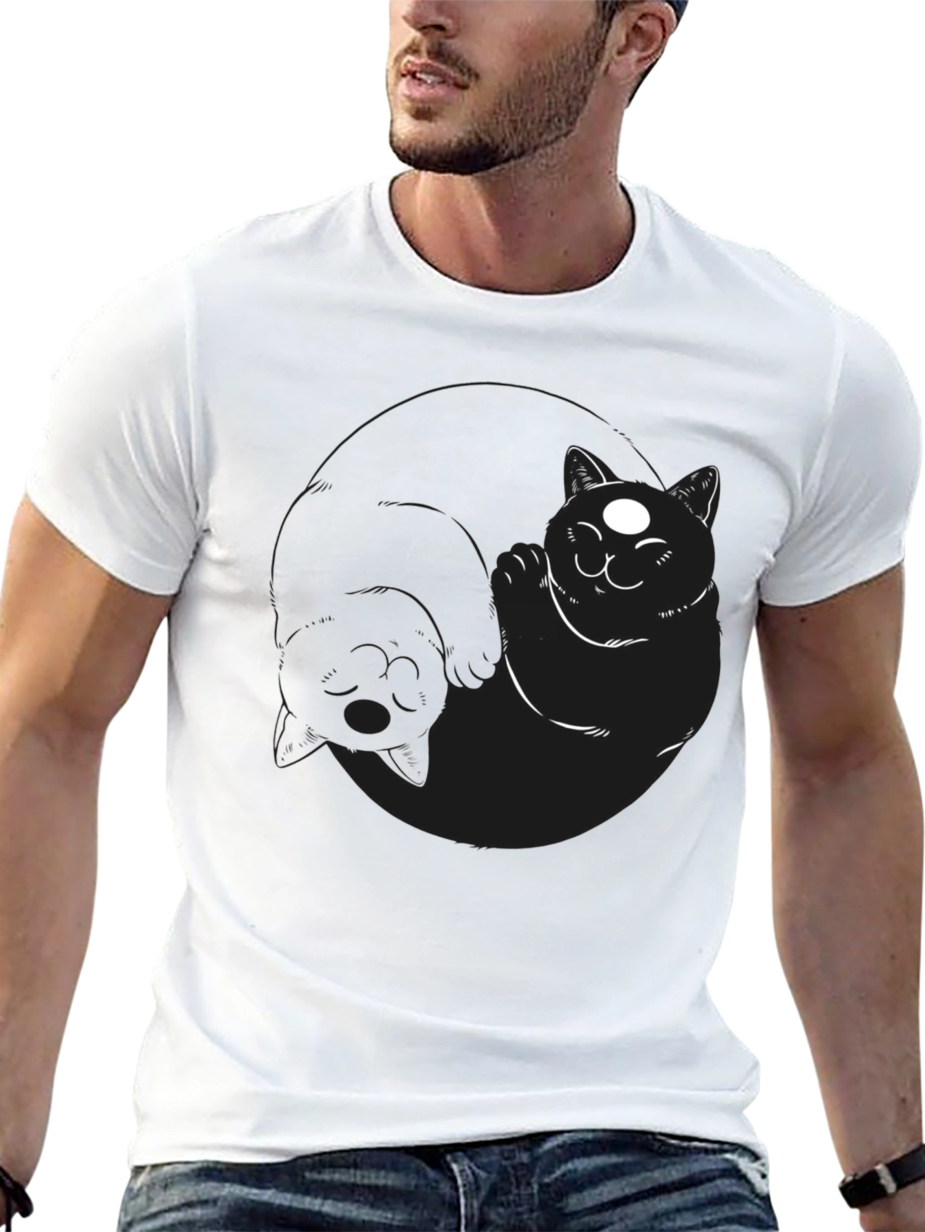 Yin Yang Cats Black T-Shirt