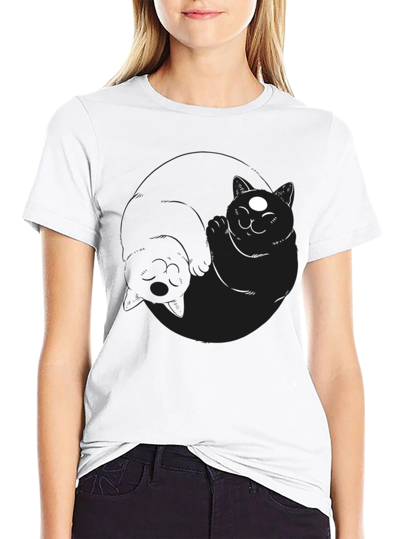 Yin Yang Cats Black T-Shirt