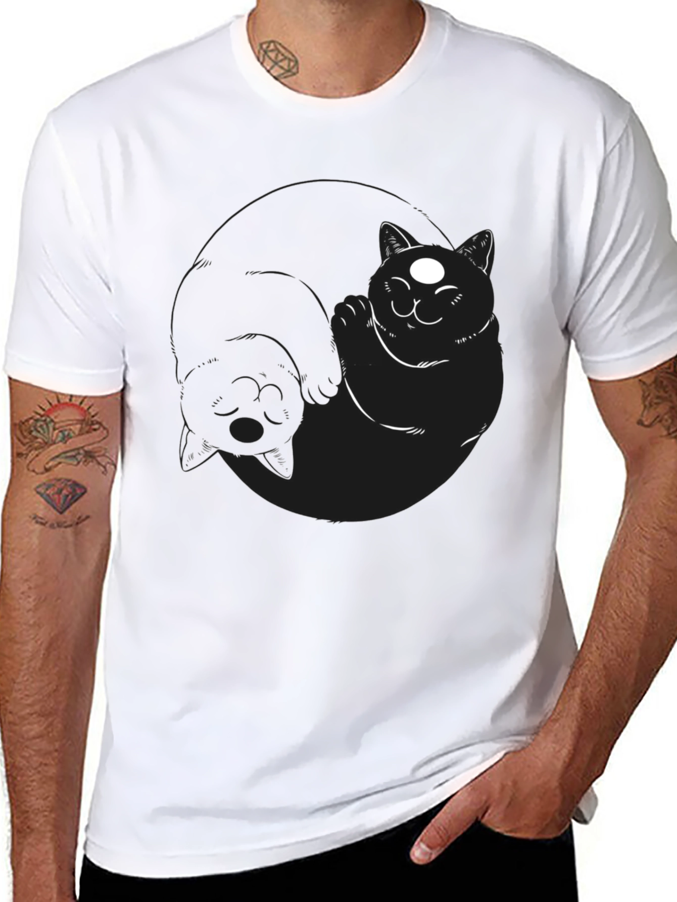 Yin Yang Cats Black T-Shirt