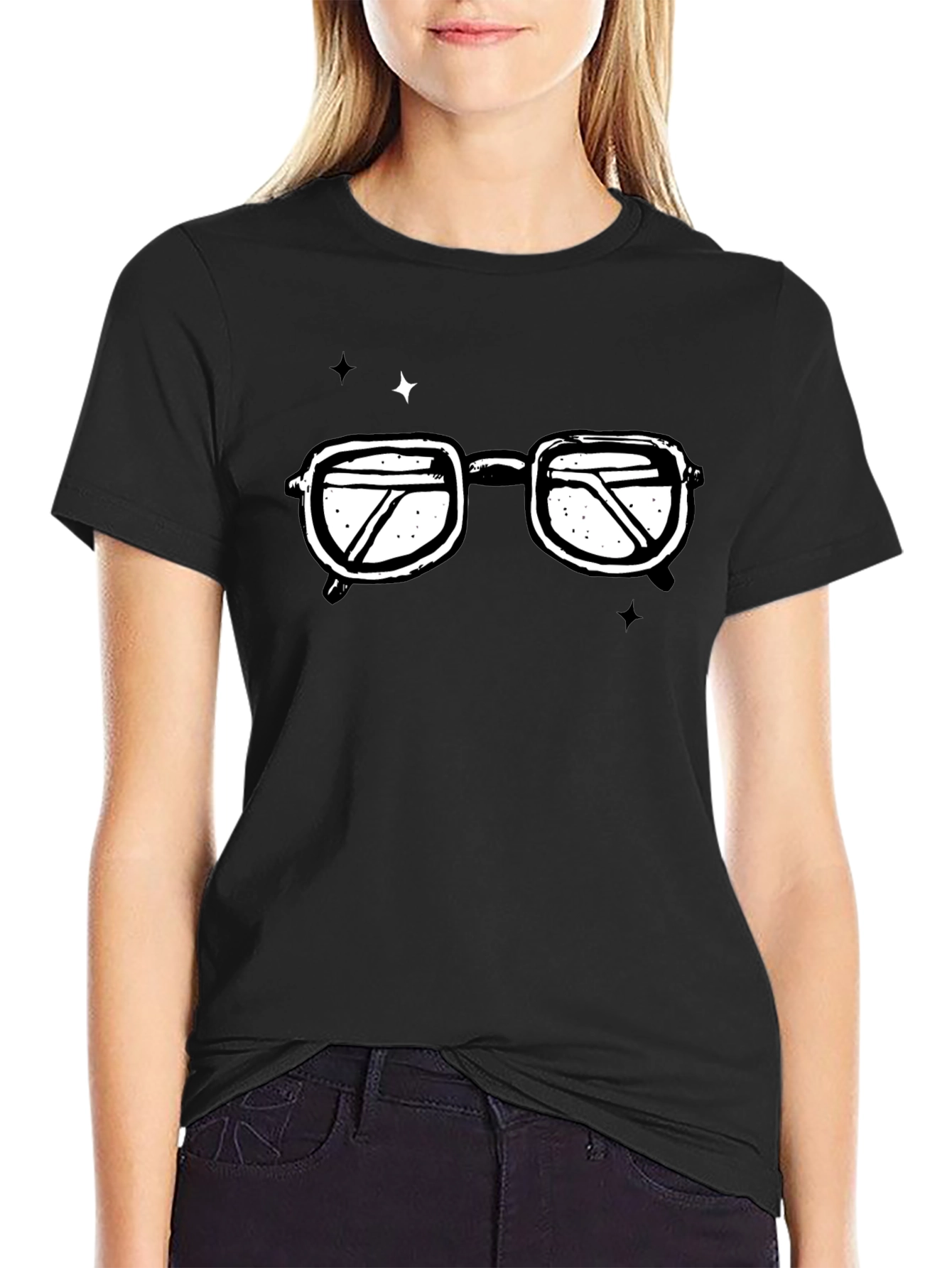 Retro Glasses Graphic T-Shirt - Black Cotton Tee