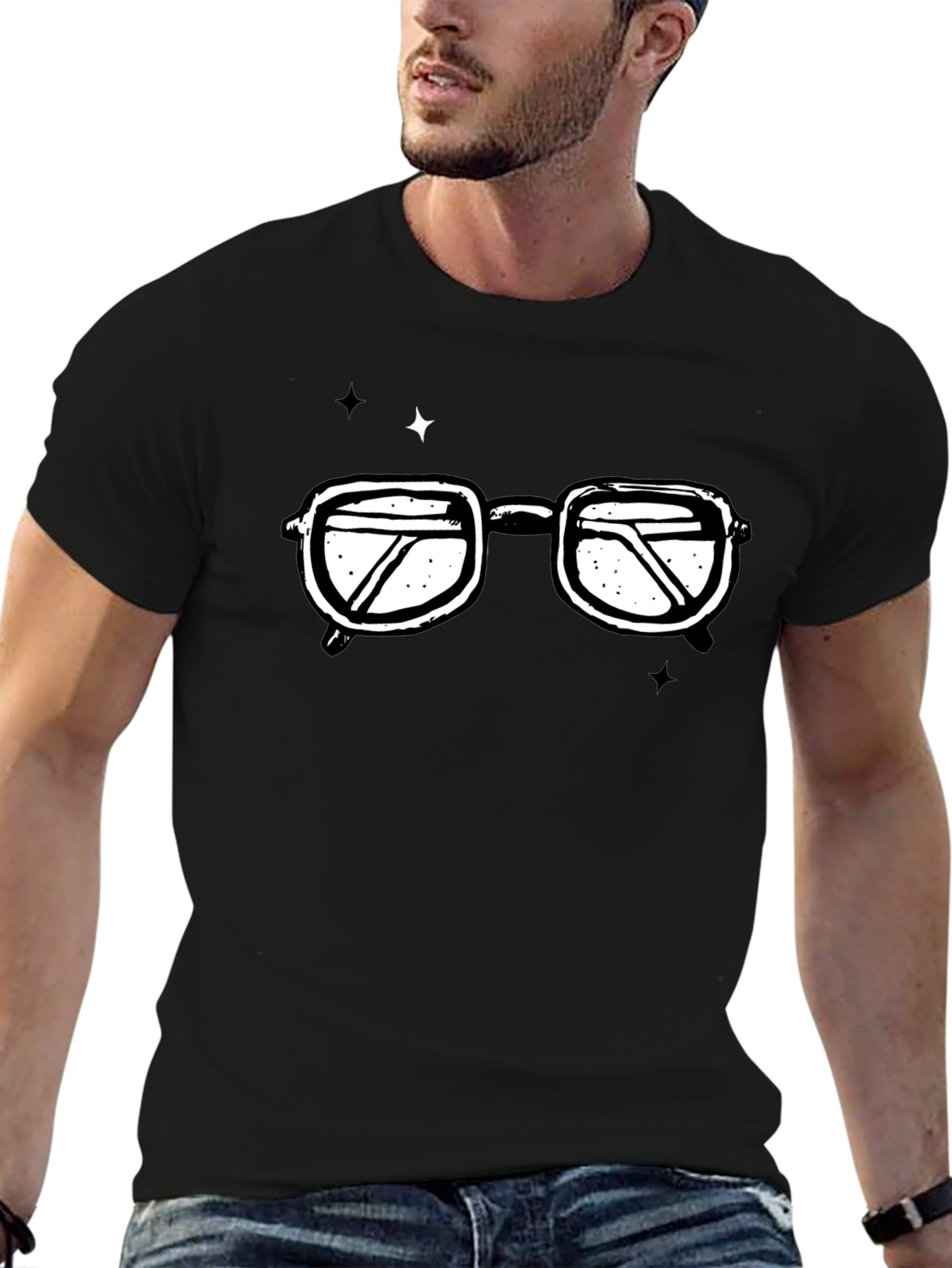 Retro Glasses Graphic T-Shirt - Black Cotton Tee