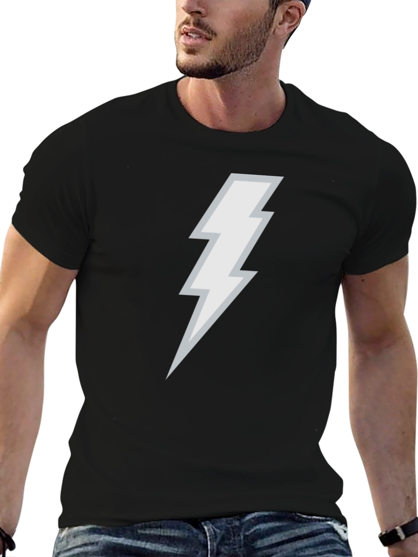 Lightning Bolt Graphic Tee - Black Cotton Blend