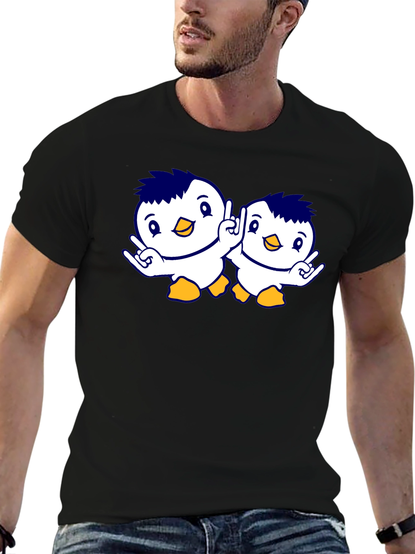 Cute Penguin Graphic Tee - Unisex Black T-Shirt