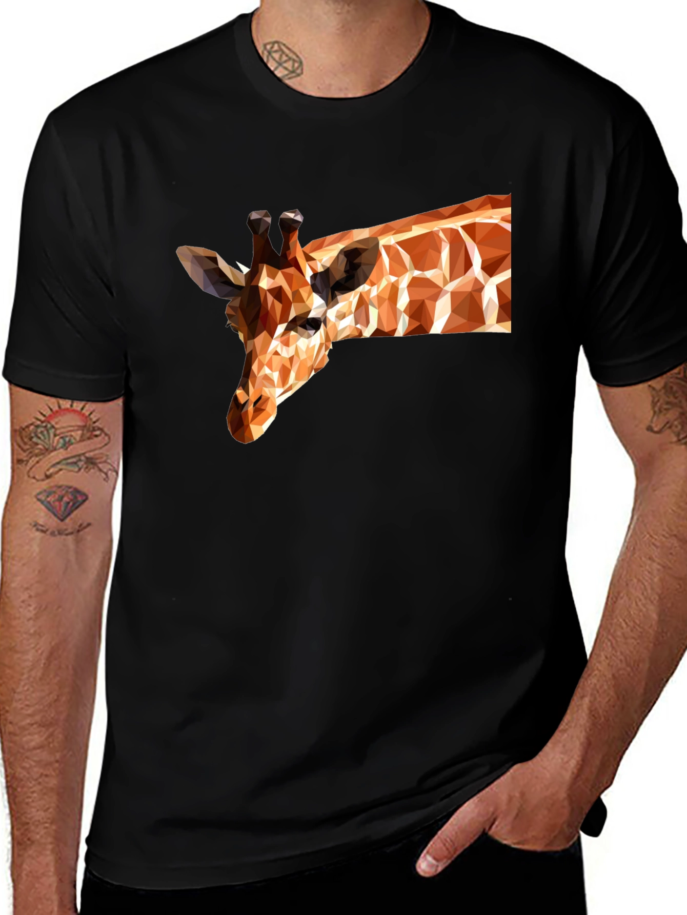Geometric Giraffe Black T-Shirt - Modern Art Tee