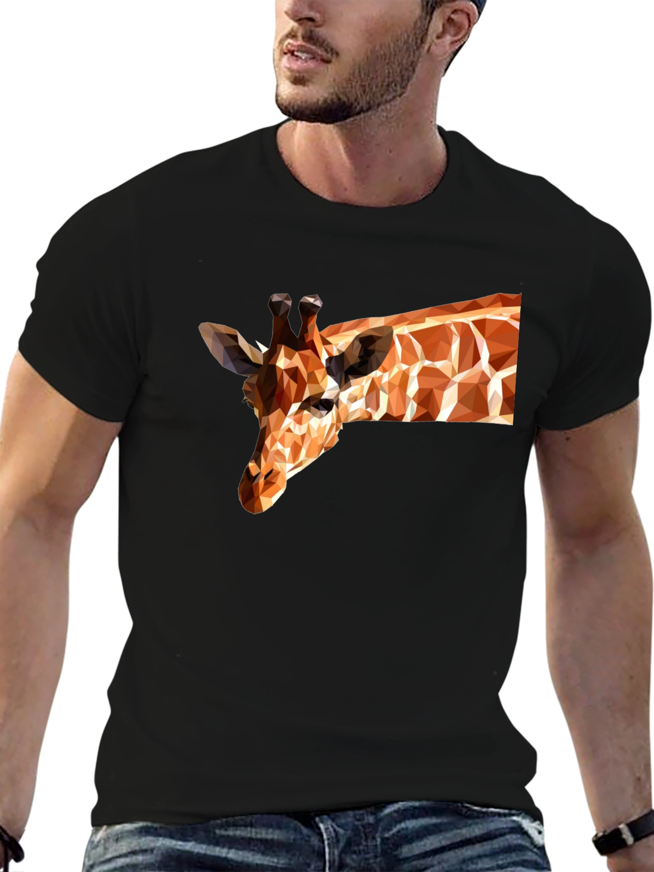 Geometric Giraffe Black T-Shirt - Modern Art Tee