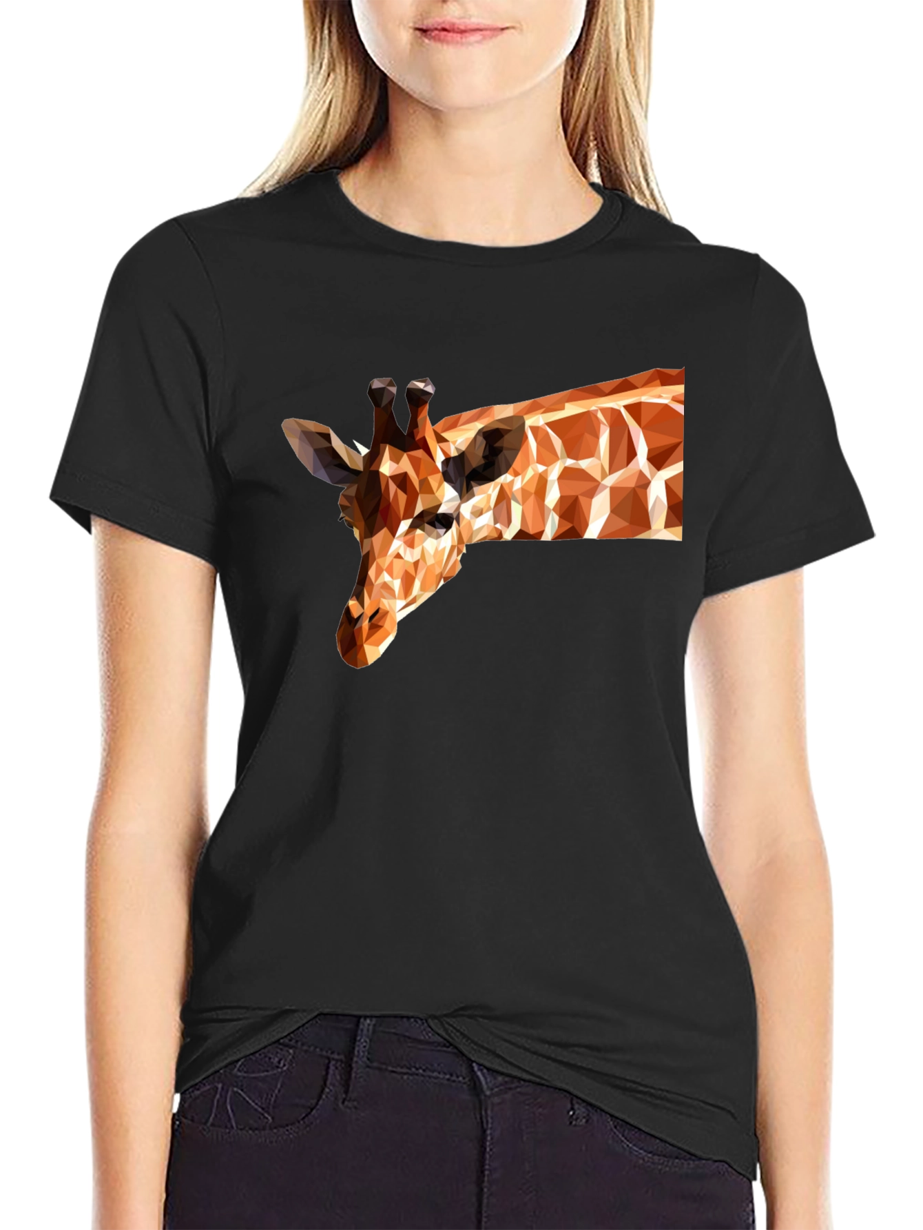Geometric Giraffe Black T-Shirt - Modern Art Tee