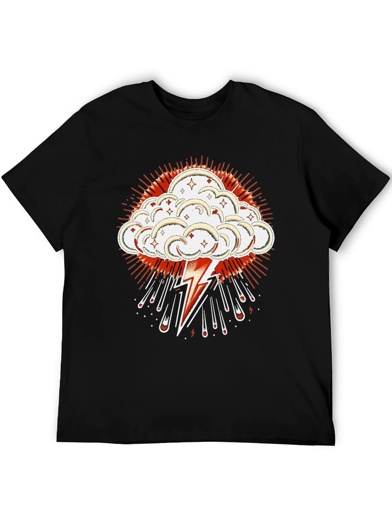 Black T-Shirt with Lightning Cloud Graphic