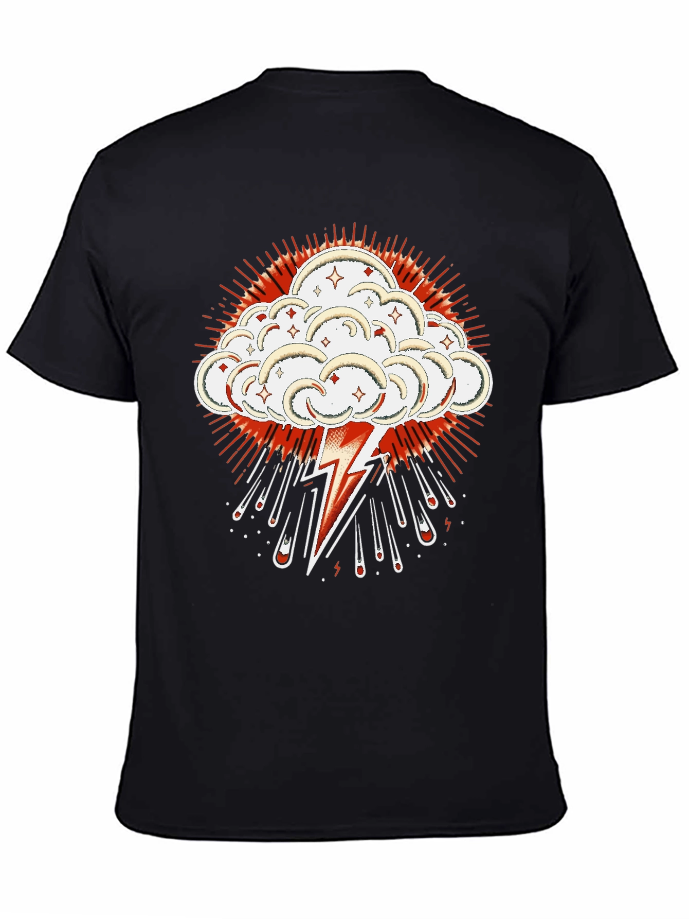 Black T-Shirt with Lightning Cloud Graphic