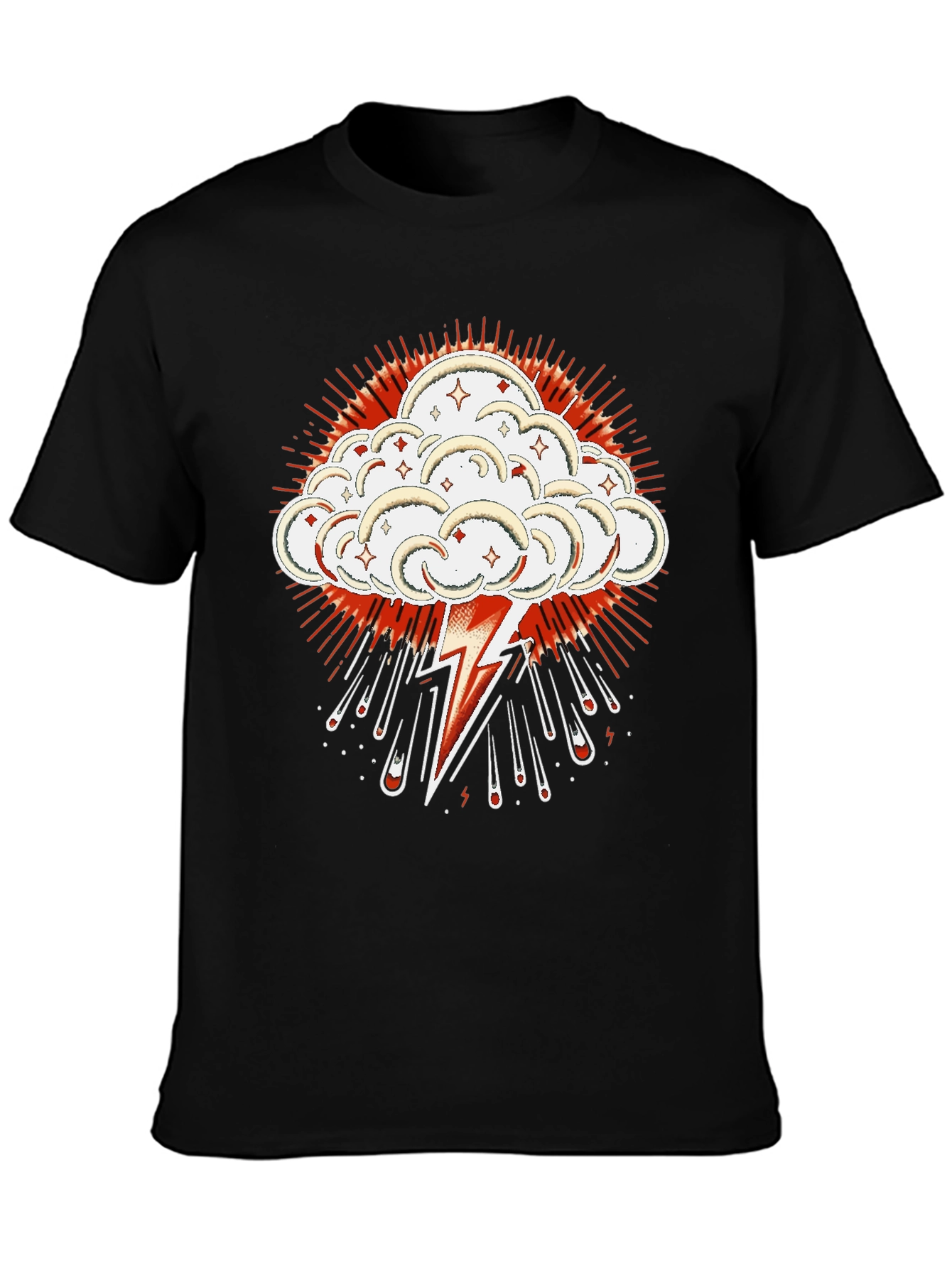 Black T-Shirt with Lightning Cloud Graphic