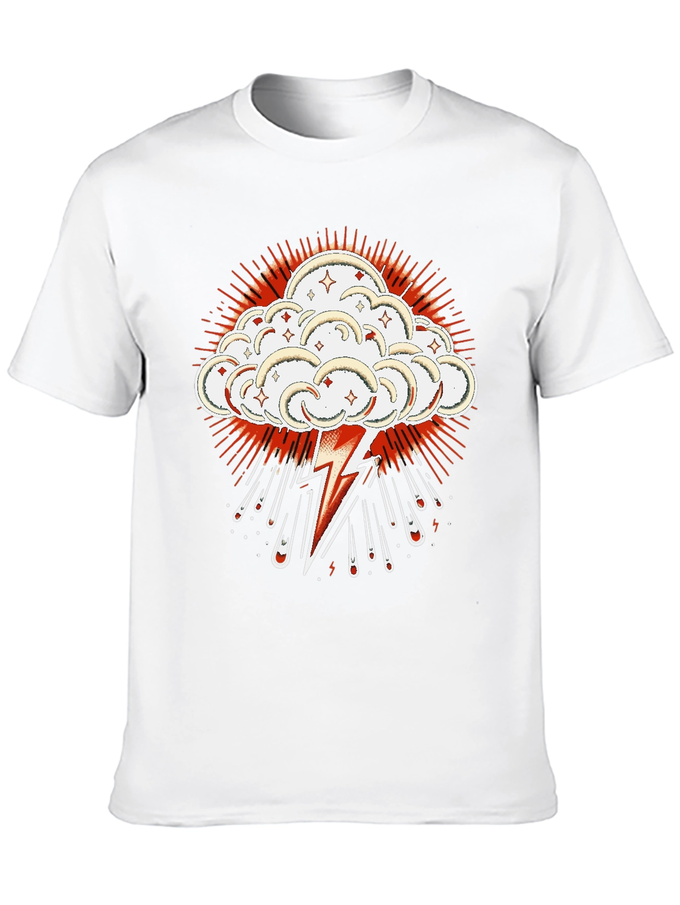 Black T-Shirt with Lightning Cloud Graphic