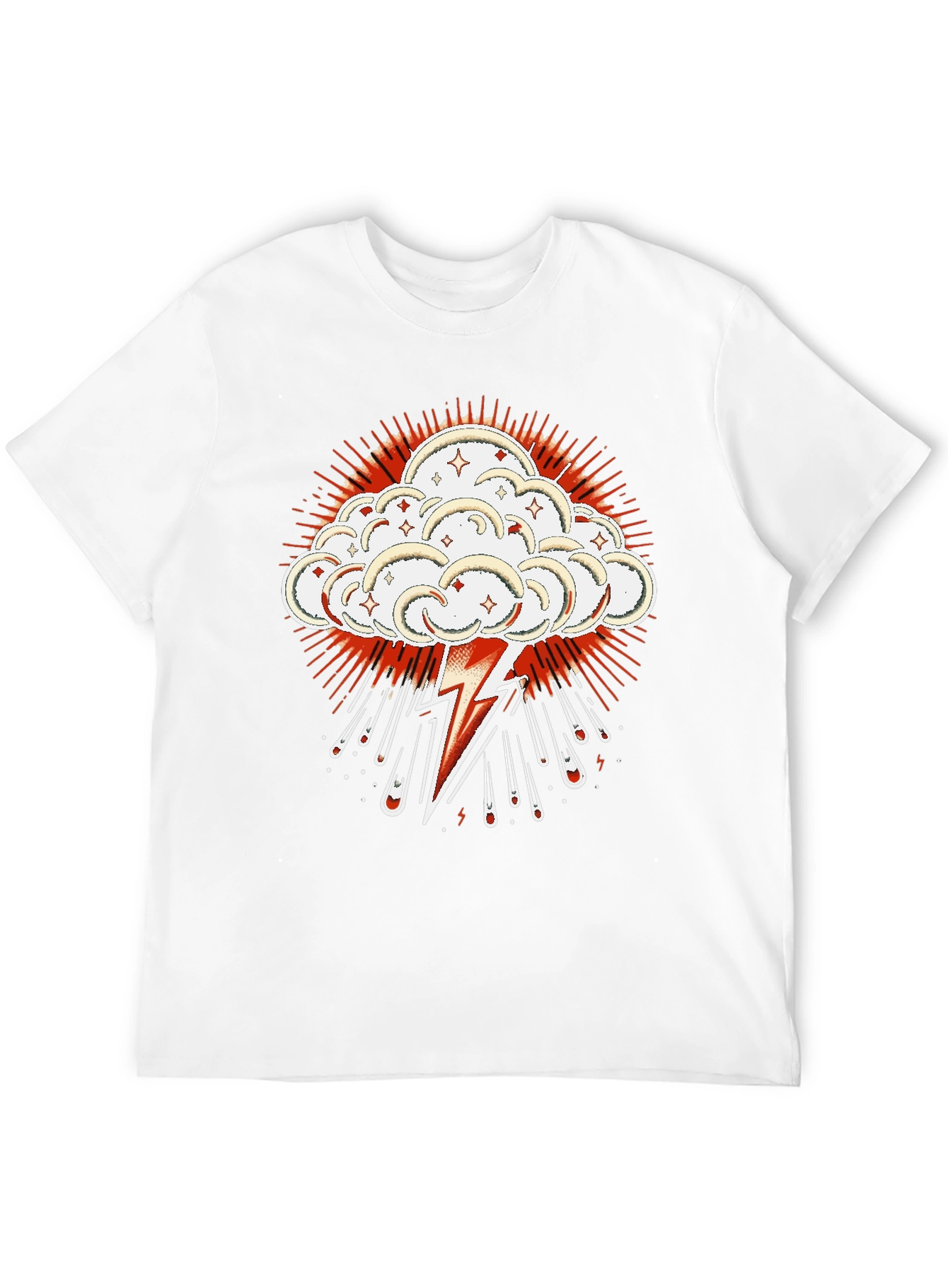 Black T-Shirt with Lightning Cloud Graphic