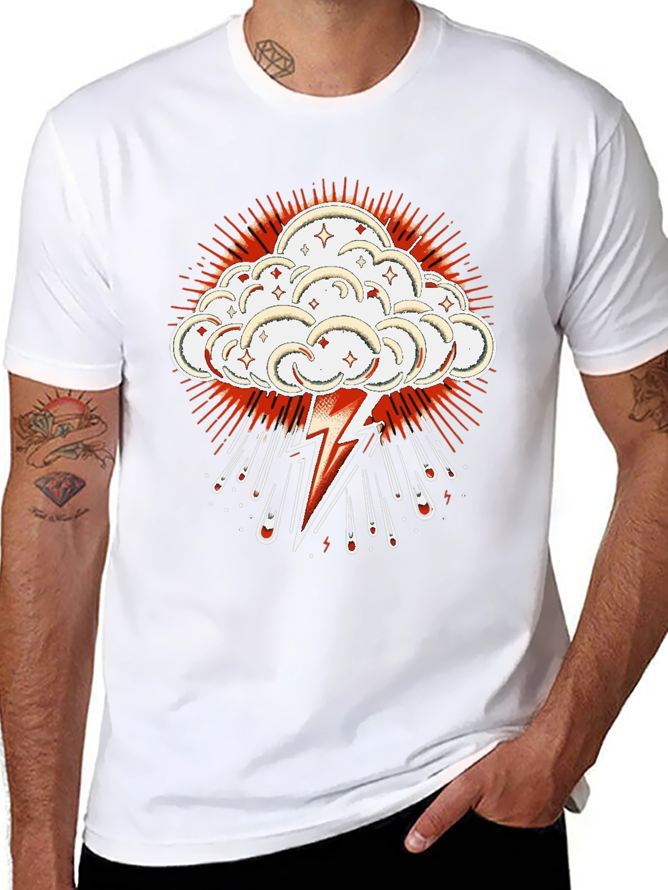 Black T-Shirt with Lightning Cloud Graphic