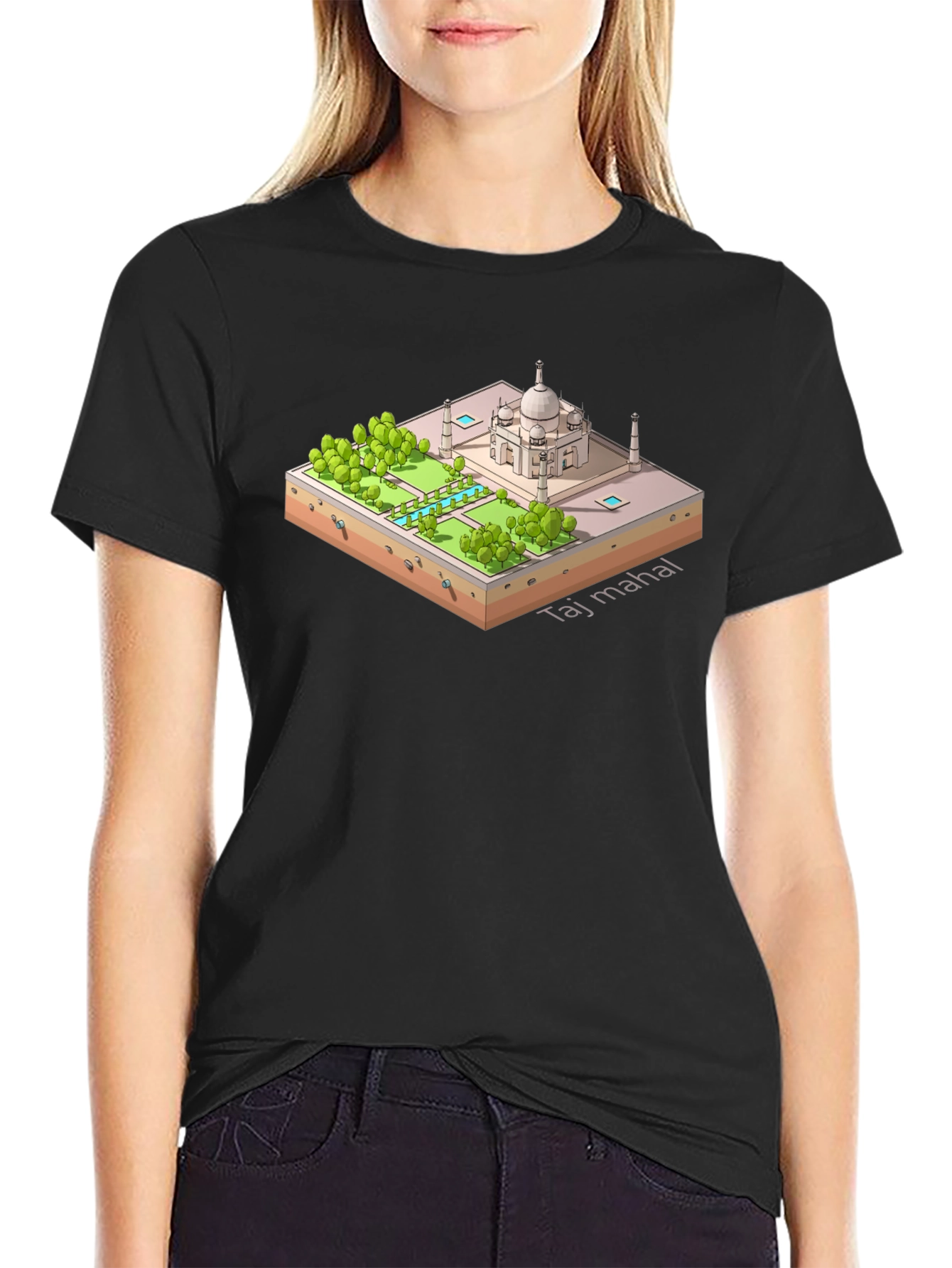 Taj Mahal Isometric Art Black T-Shirt