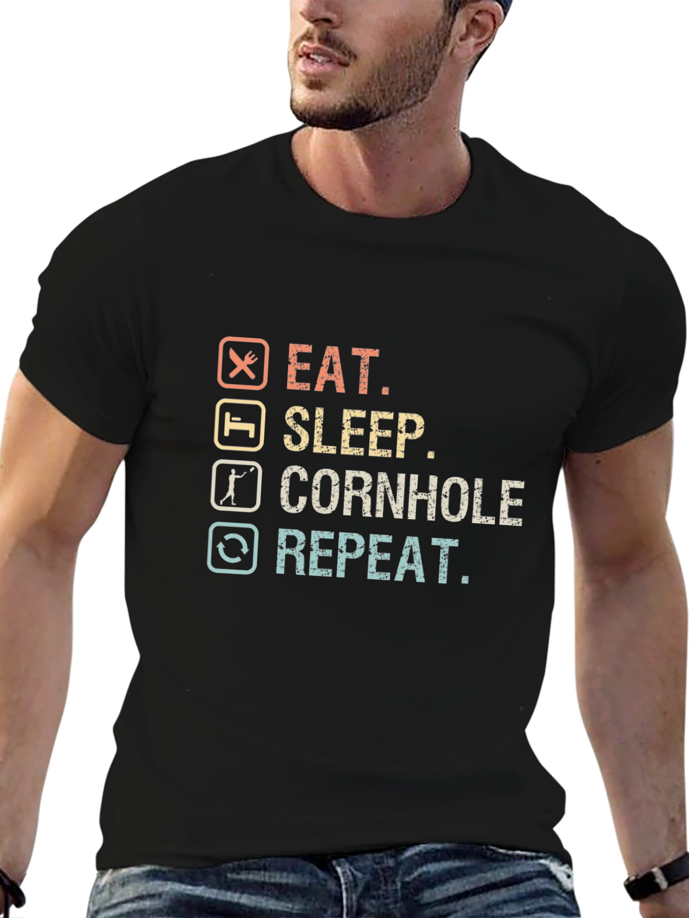 Eat Sleep Cornhole Repeat Graphic T-Shirt