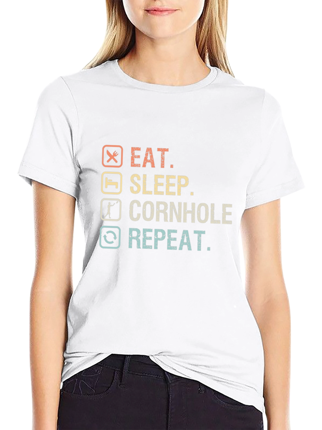 Eat Sleep Cornhole Repeat Graphic T-Shirt