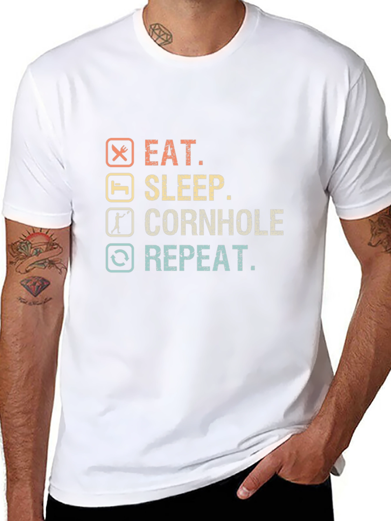 Eat Sleep Cornhole Repeat Graphic T-Shirt