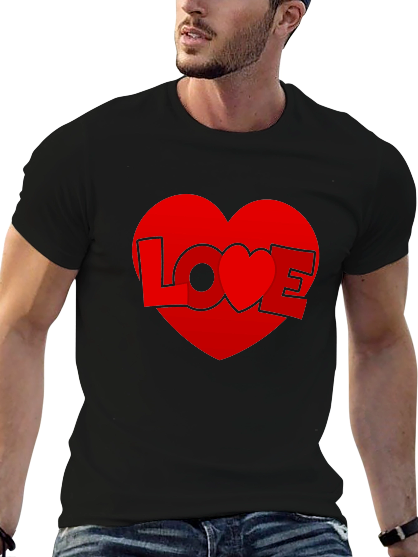 Love Heart Graphic Tee - Black Casual T-Shirt