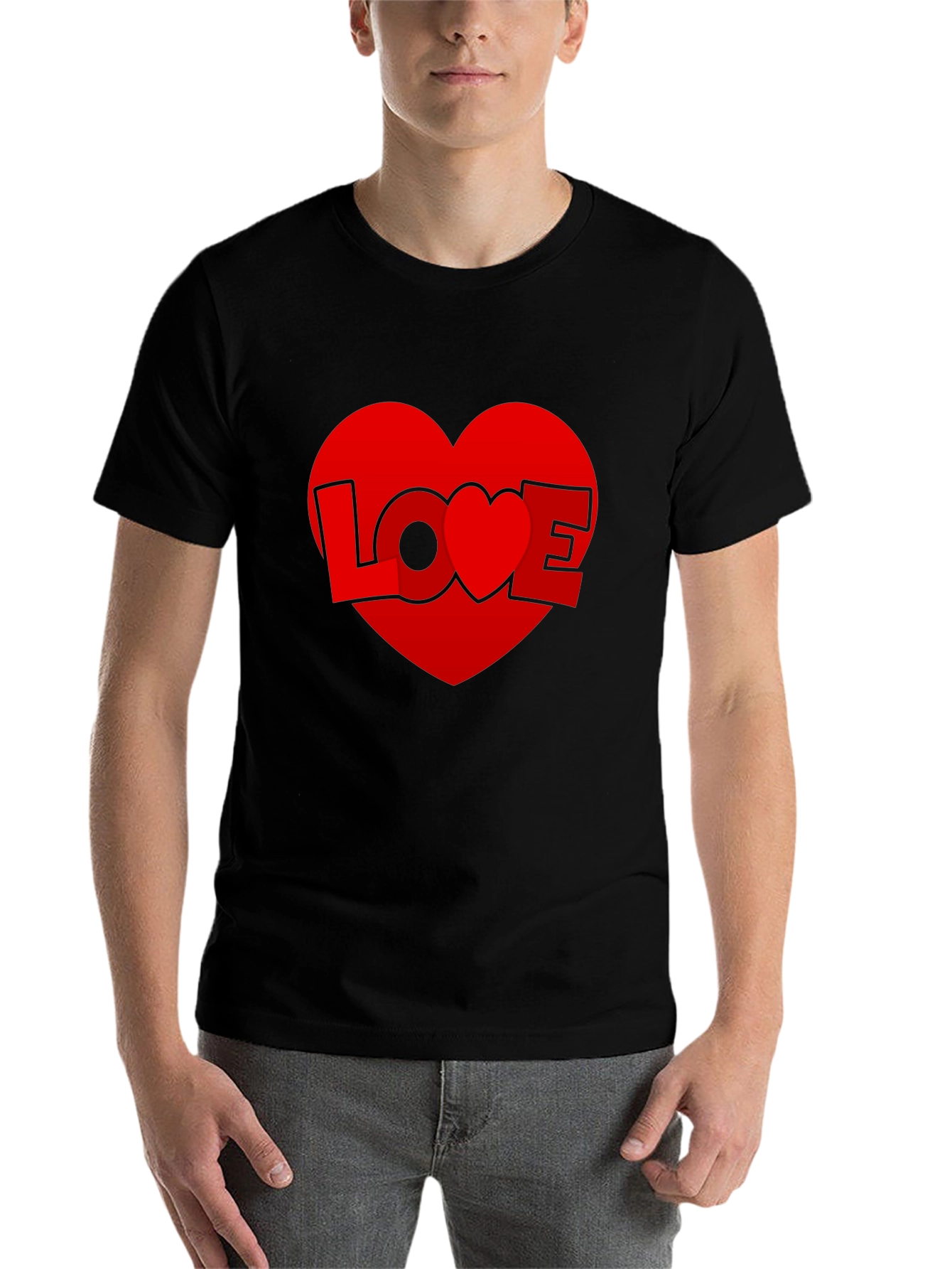 Love Heart Graphic Tee - Black Casual T-Shirt