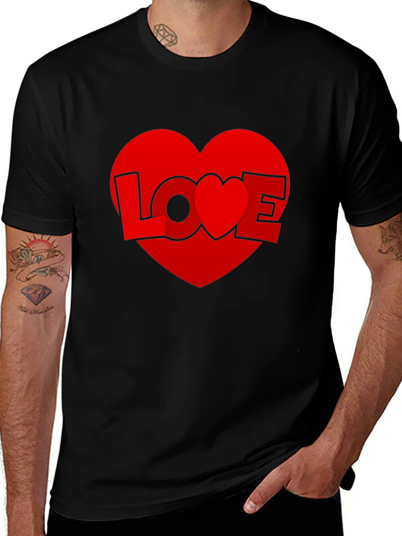 Love Heart Graphic Tee - Black Casual T-Shirt