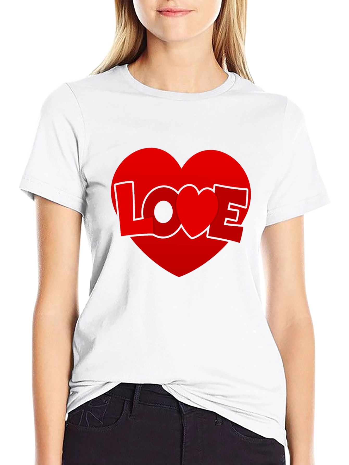 Love Heart Graphic Tee - Black Casual T-Shirt
