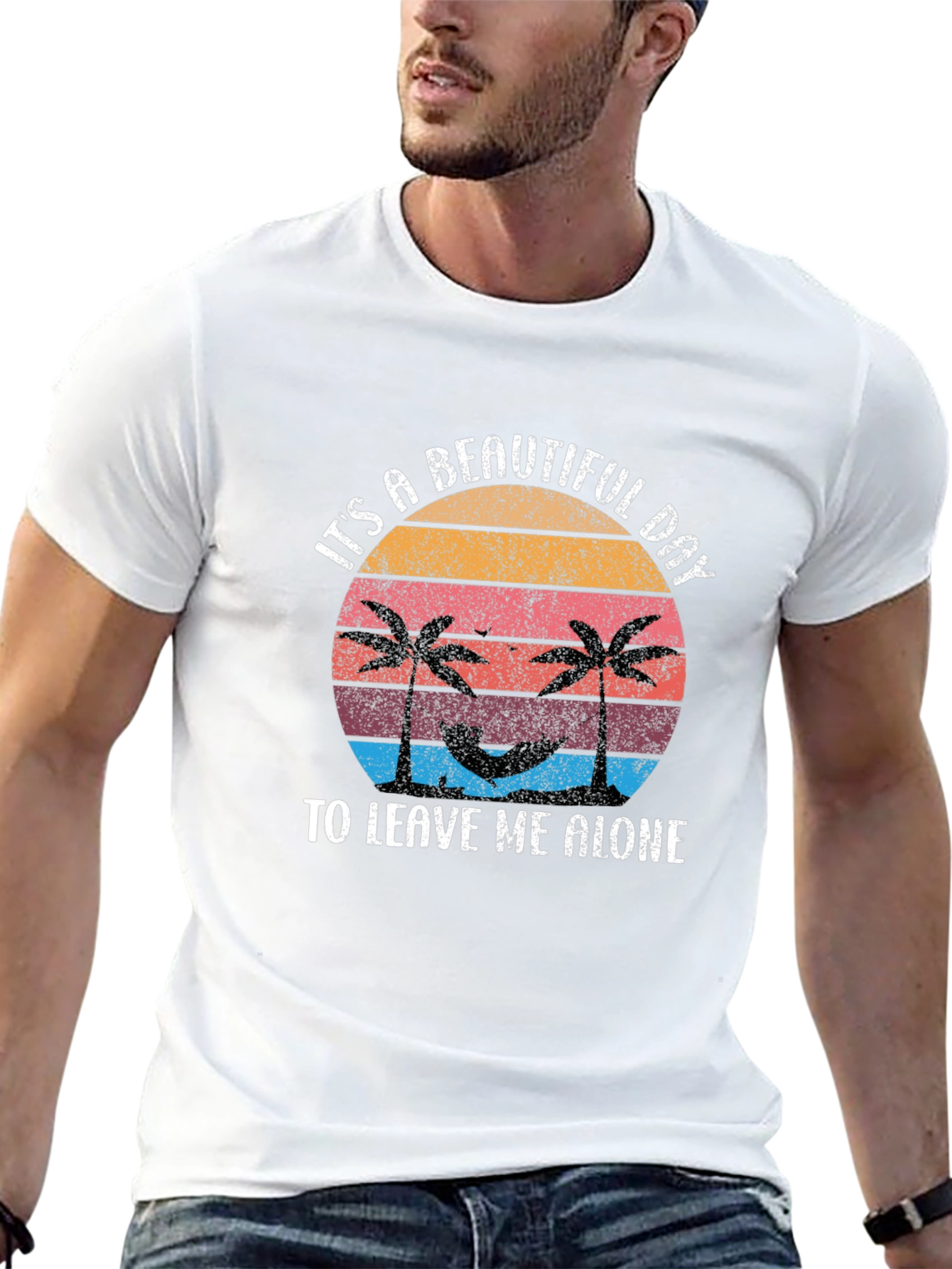 Tropical Beach Leave Me Alone Black T-Shirt