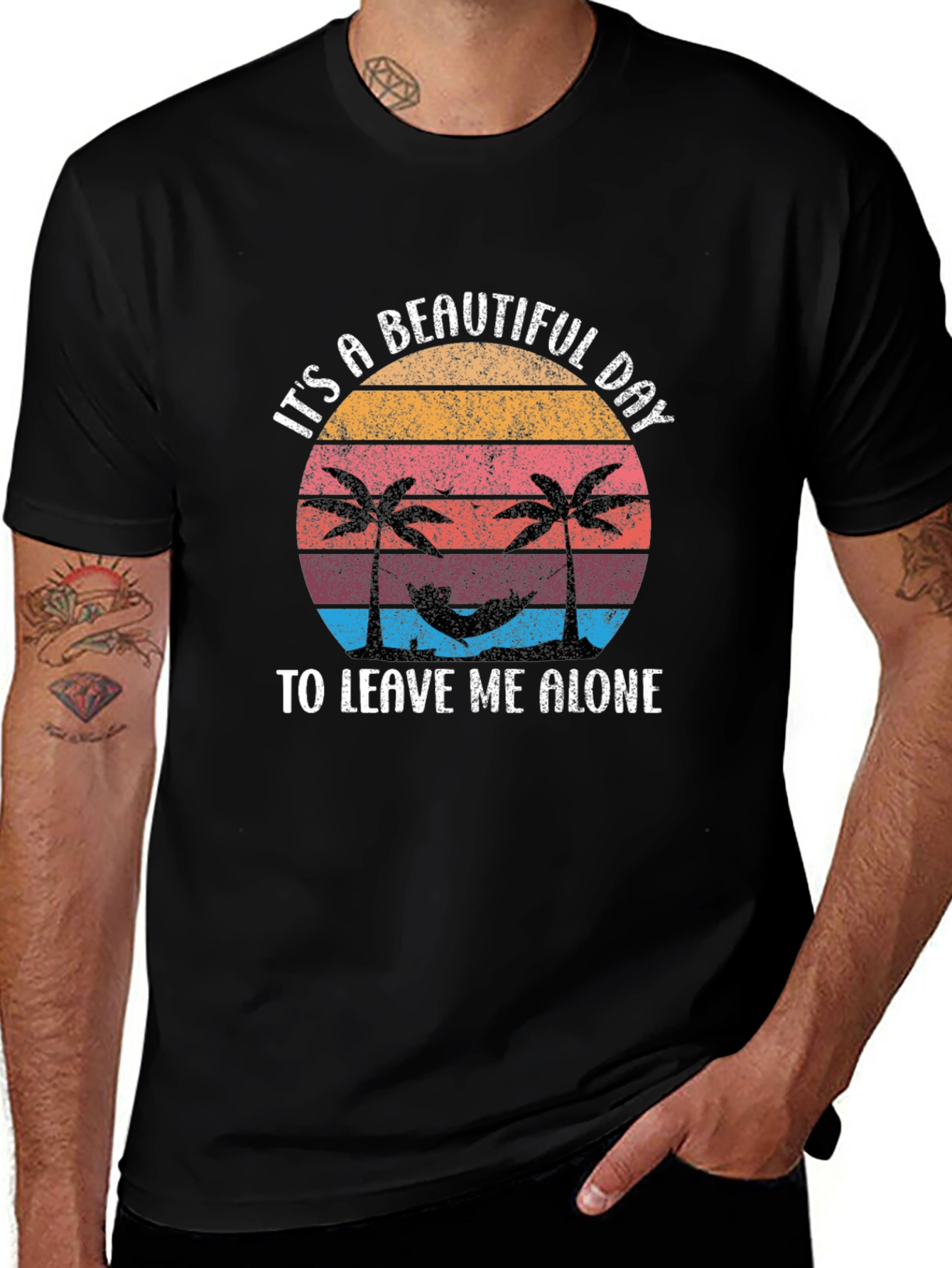 Tropical Beach Leave Me Alone Black T-Shirt