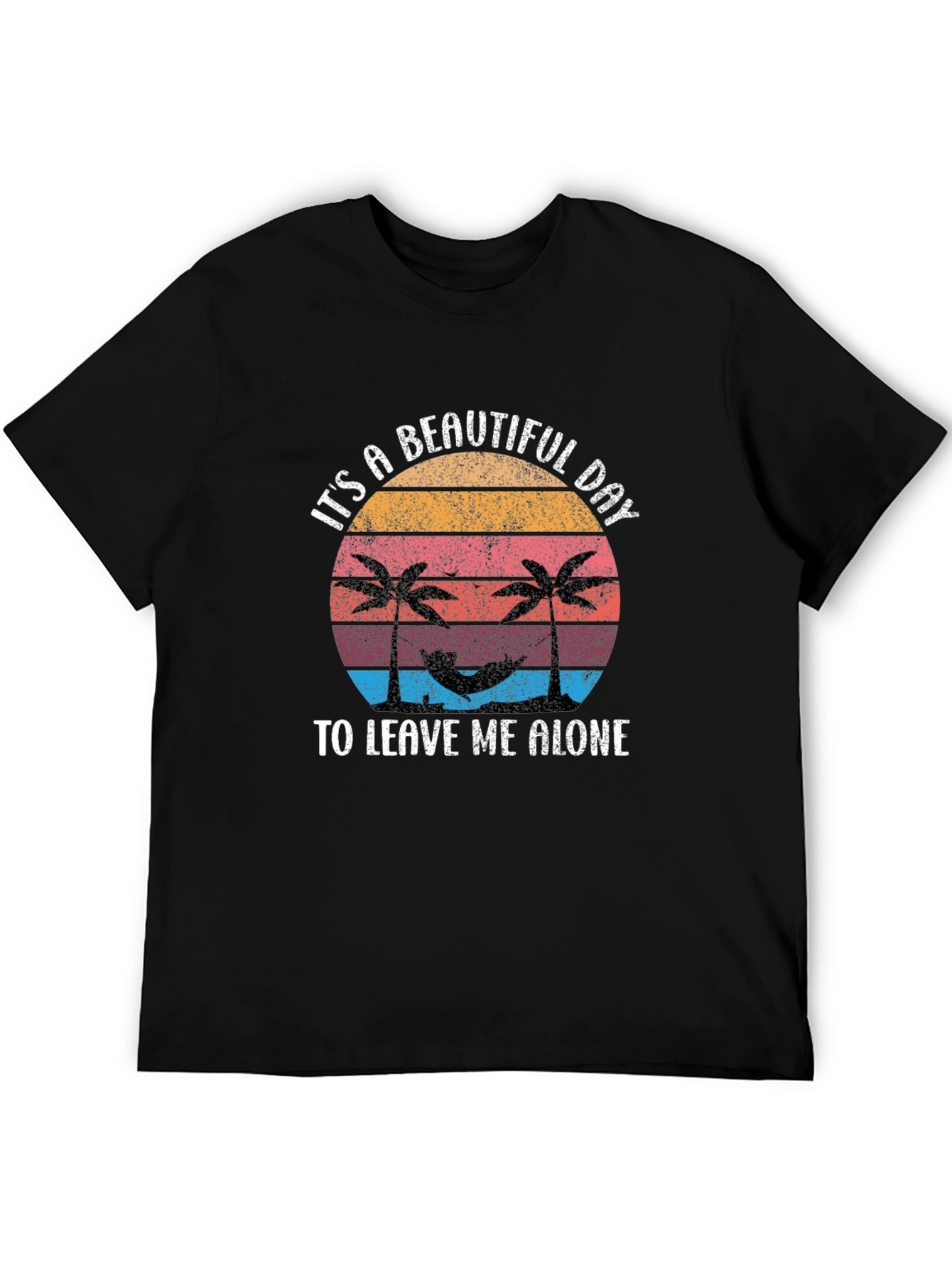 Tropical Beach Leave Me Alone Black T-Shirt