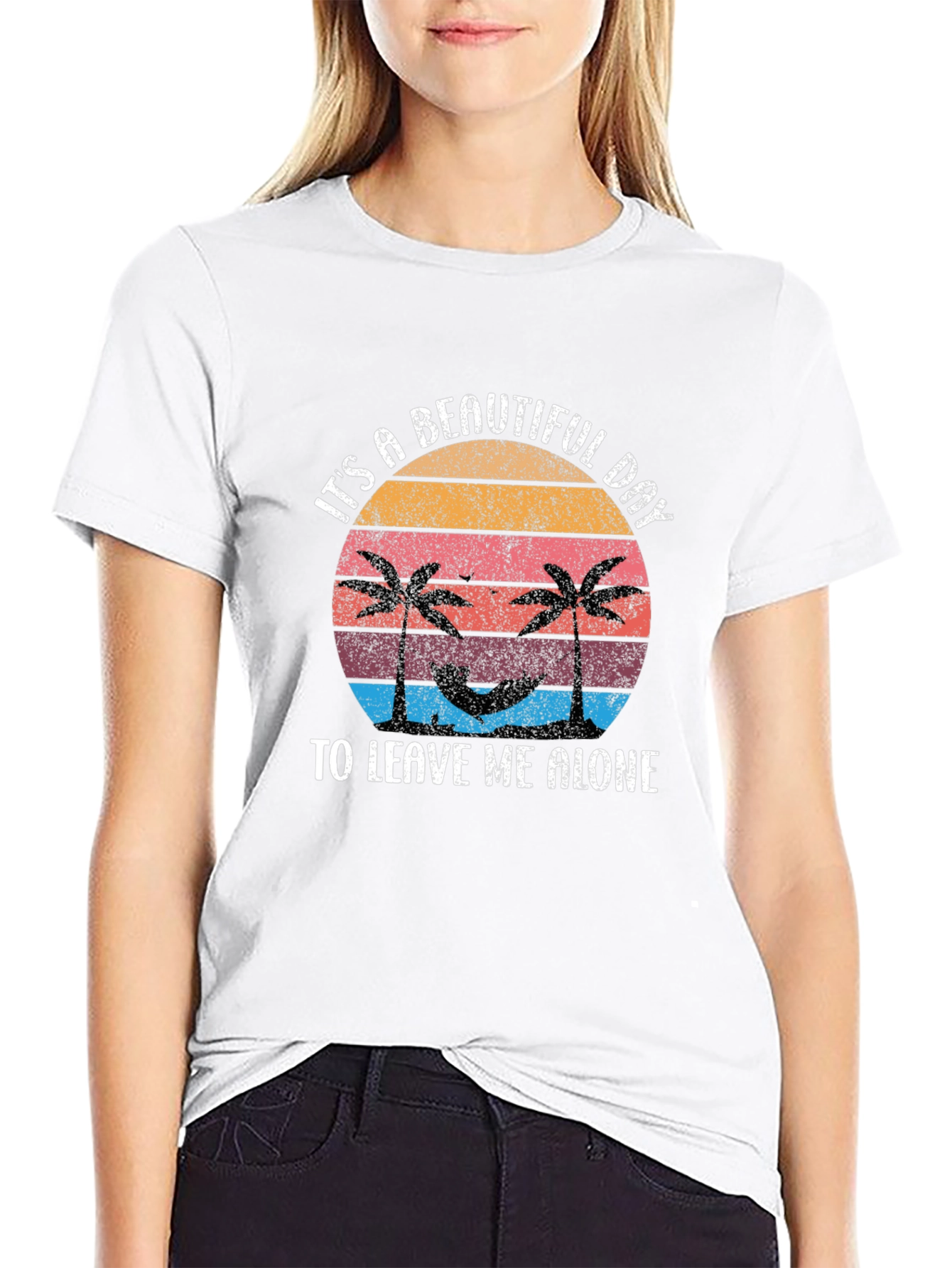 Tropical Beach Leave Me Alone Black T-Shirt