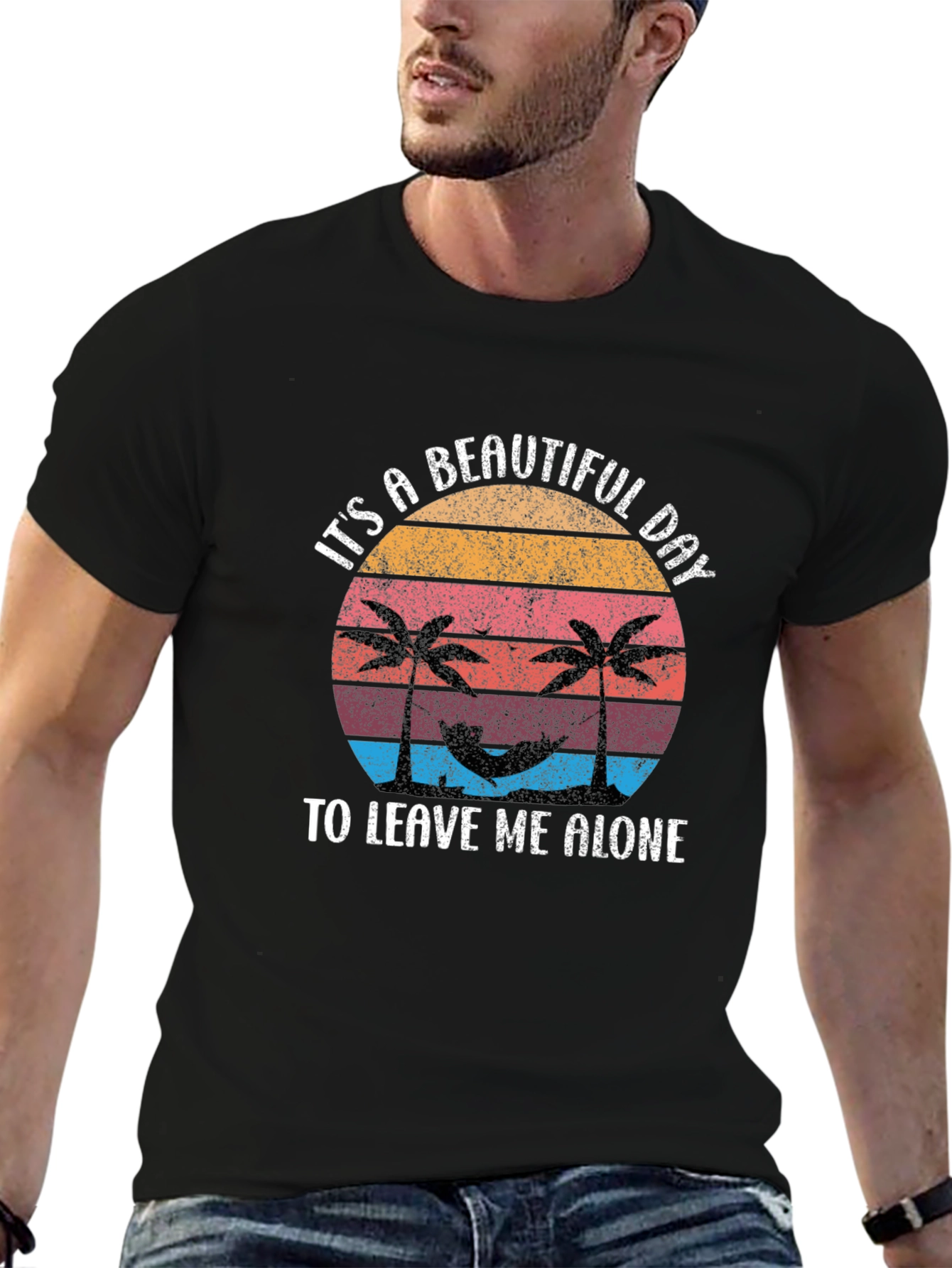 Tropical Beach Leave Me Alone Black T-Shirt