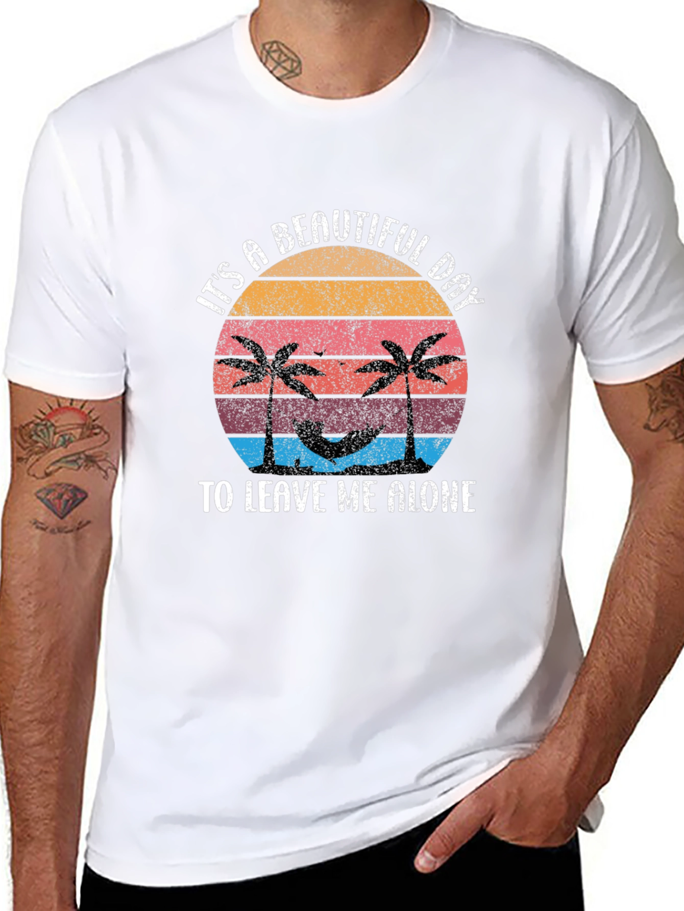 Tropical Beach Leave Me Alone Black T-Shirt