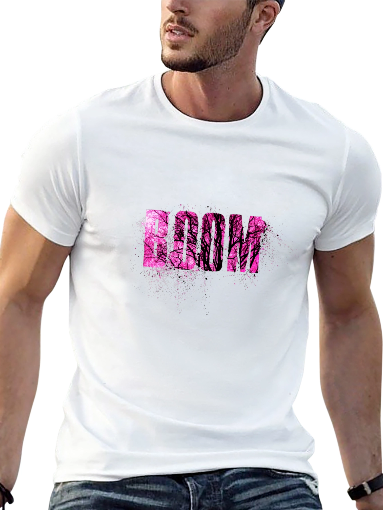 Stylish Black T-Shirt with Pink Tree Graphic