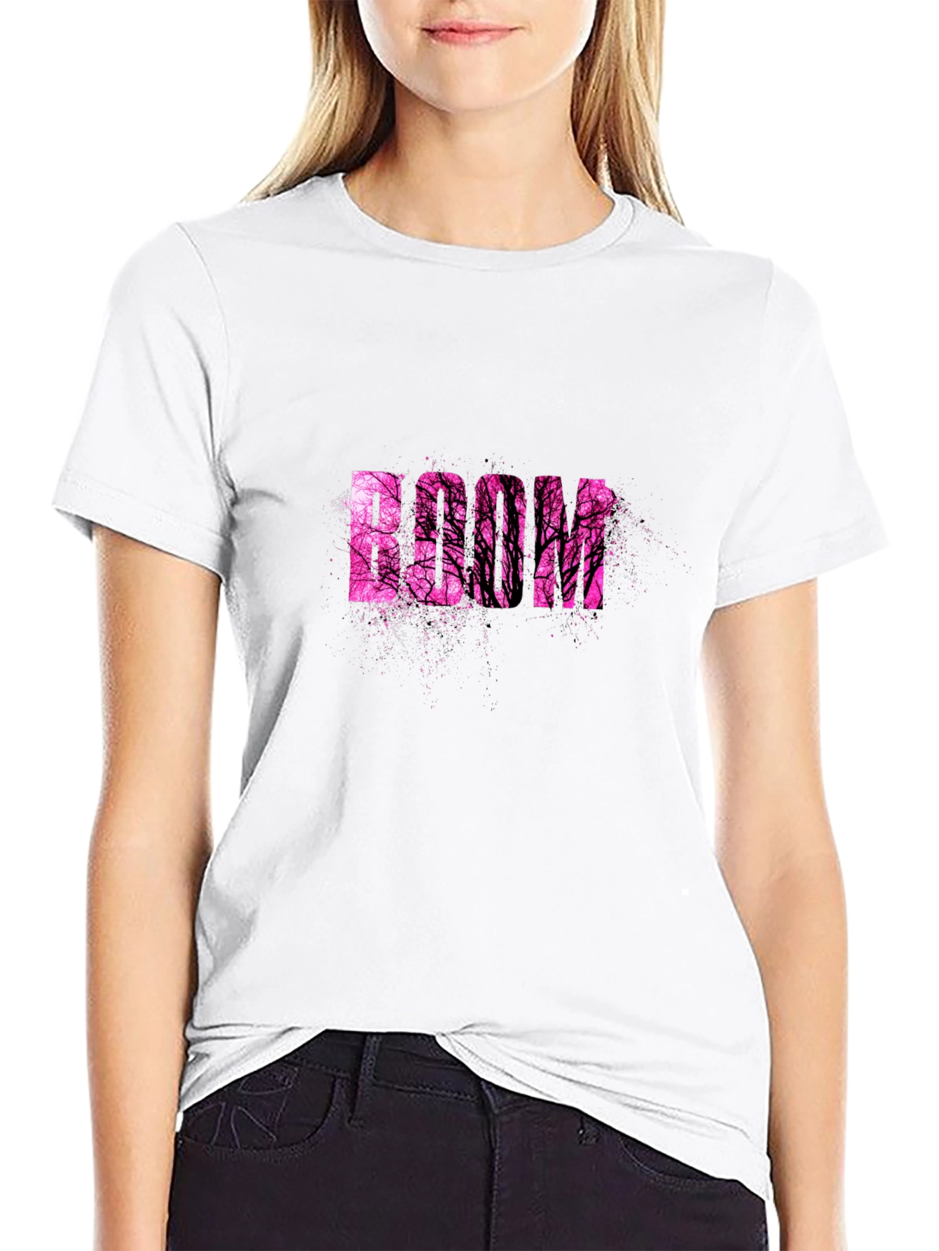 Stylish Black T-Shirt with Pink Tree Graphic