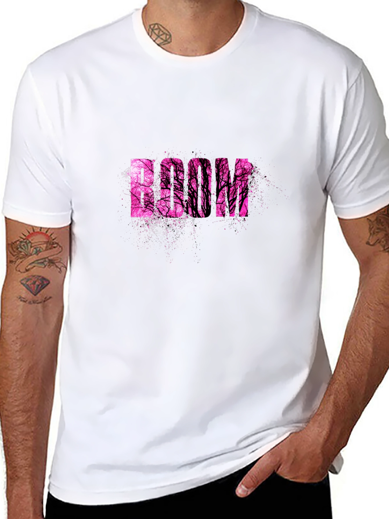 Stylish Black T-Shirt with Pink Tree Graphic