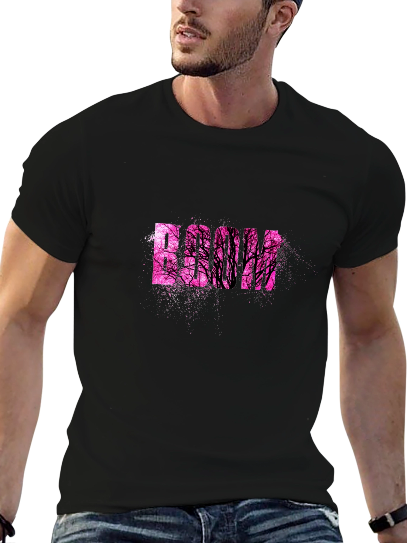 Stylish Black T-Shirt with Pink Tree Graphic
