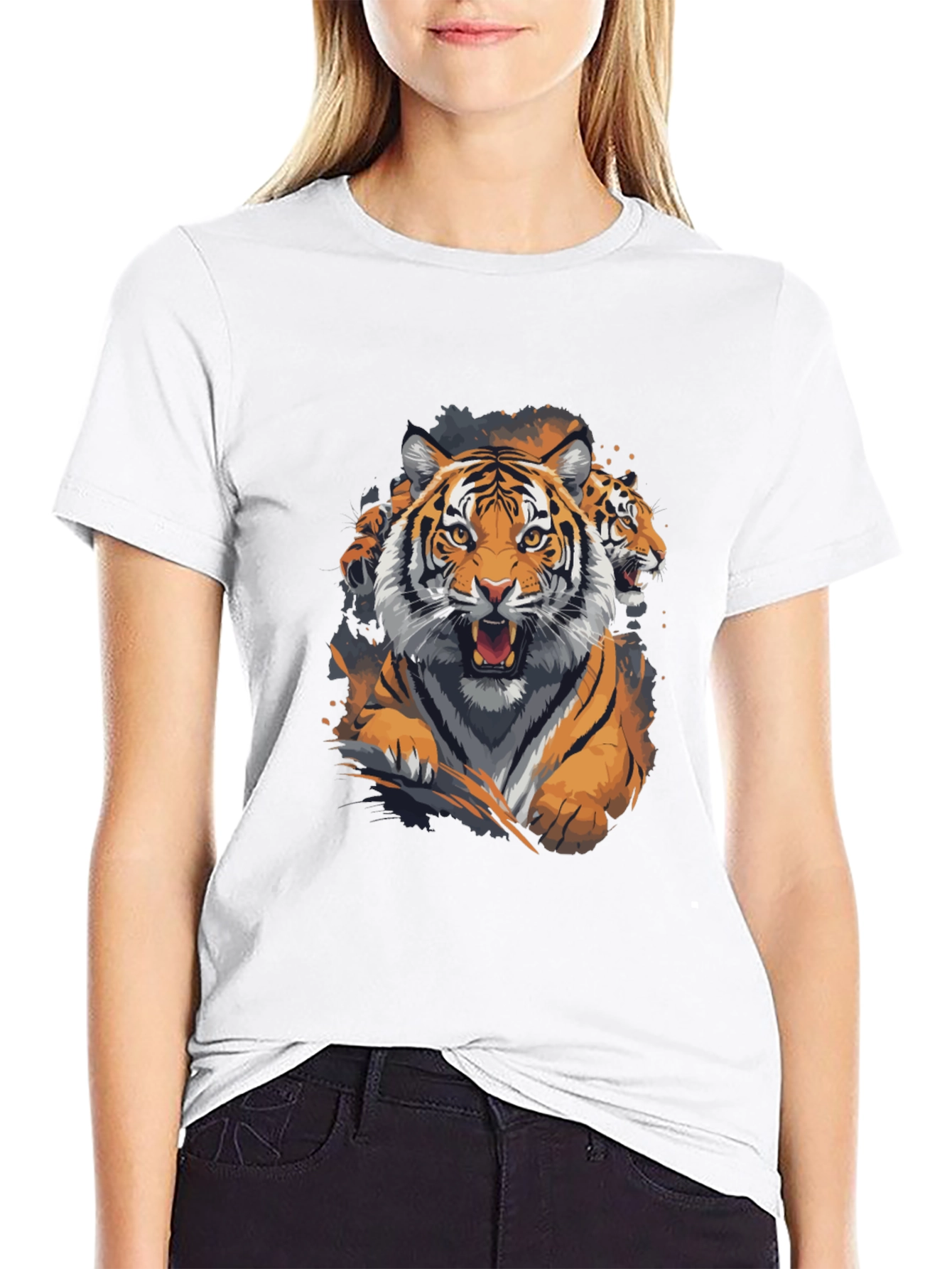 Tiger Graphic Print Crew Neck T-Shirt