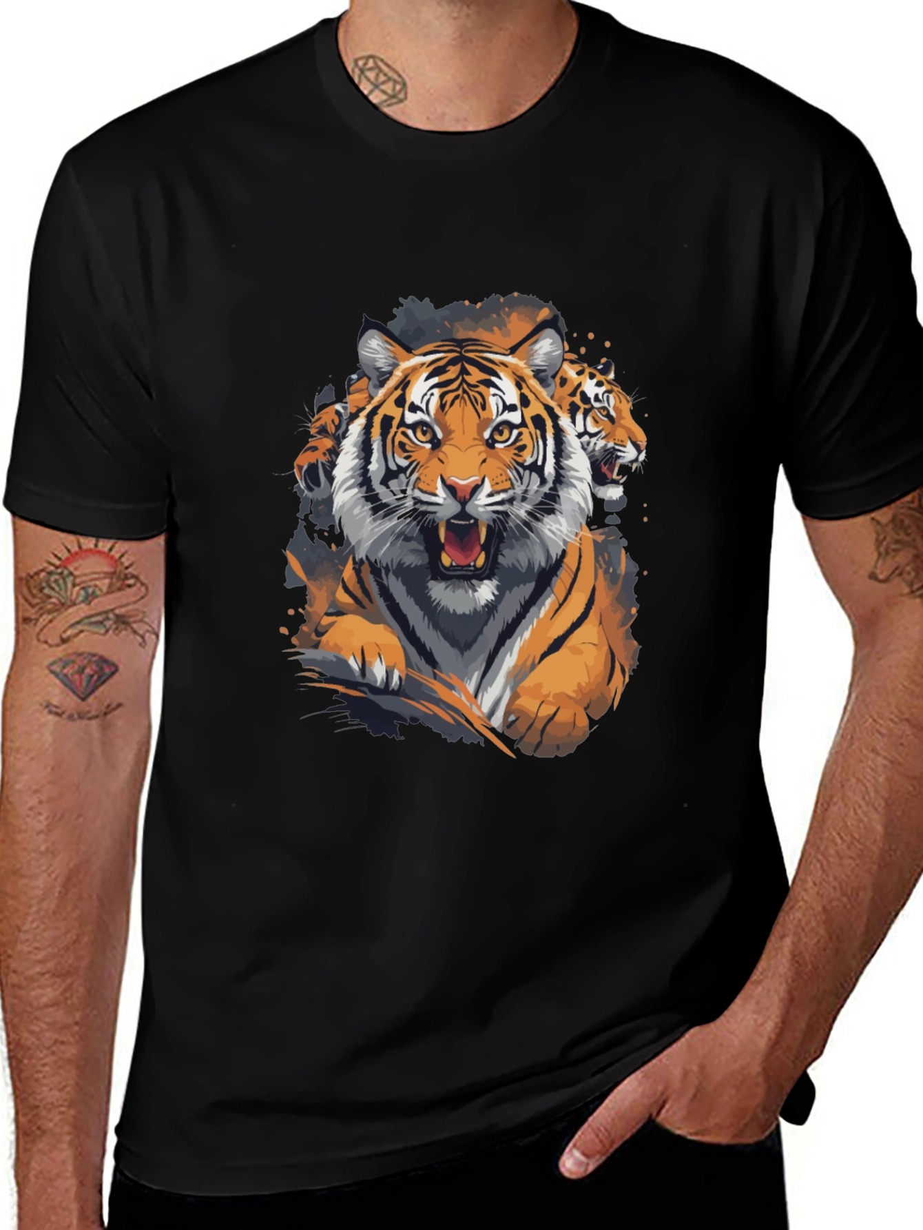 Tiger Graphic Print Crew Neck T-Shirt