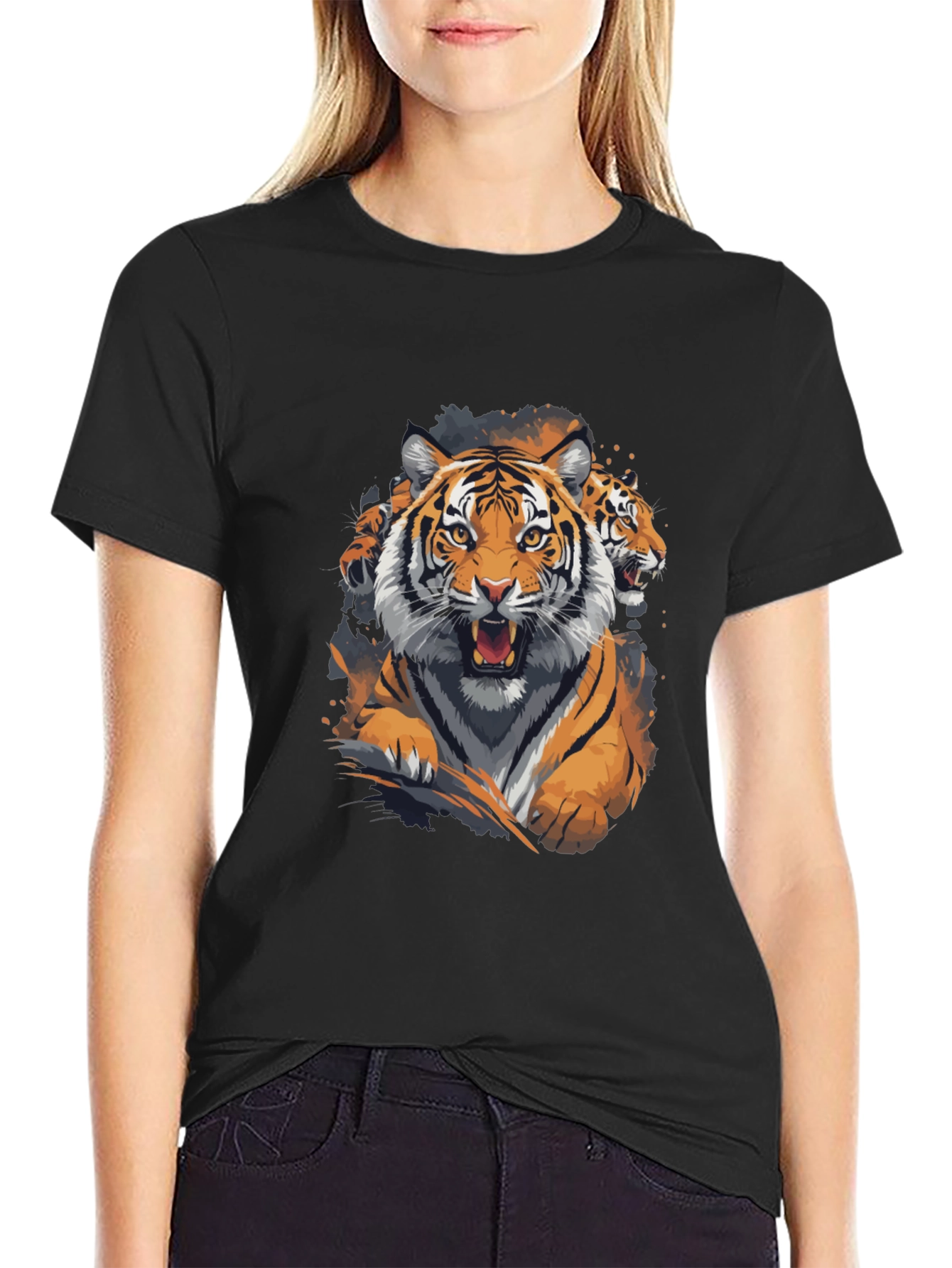 Tiger Graphic Print Crew Neck T-Shirt